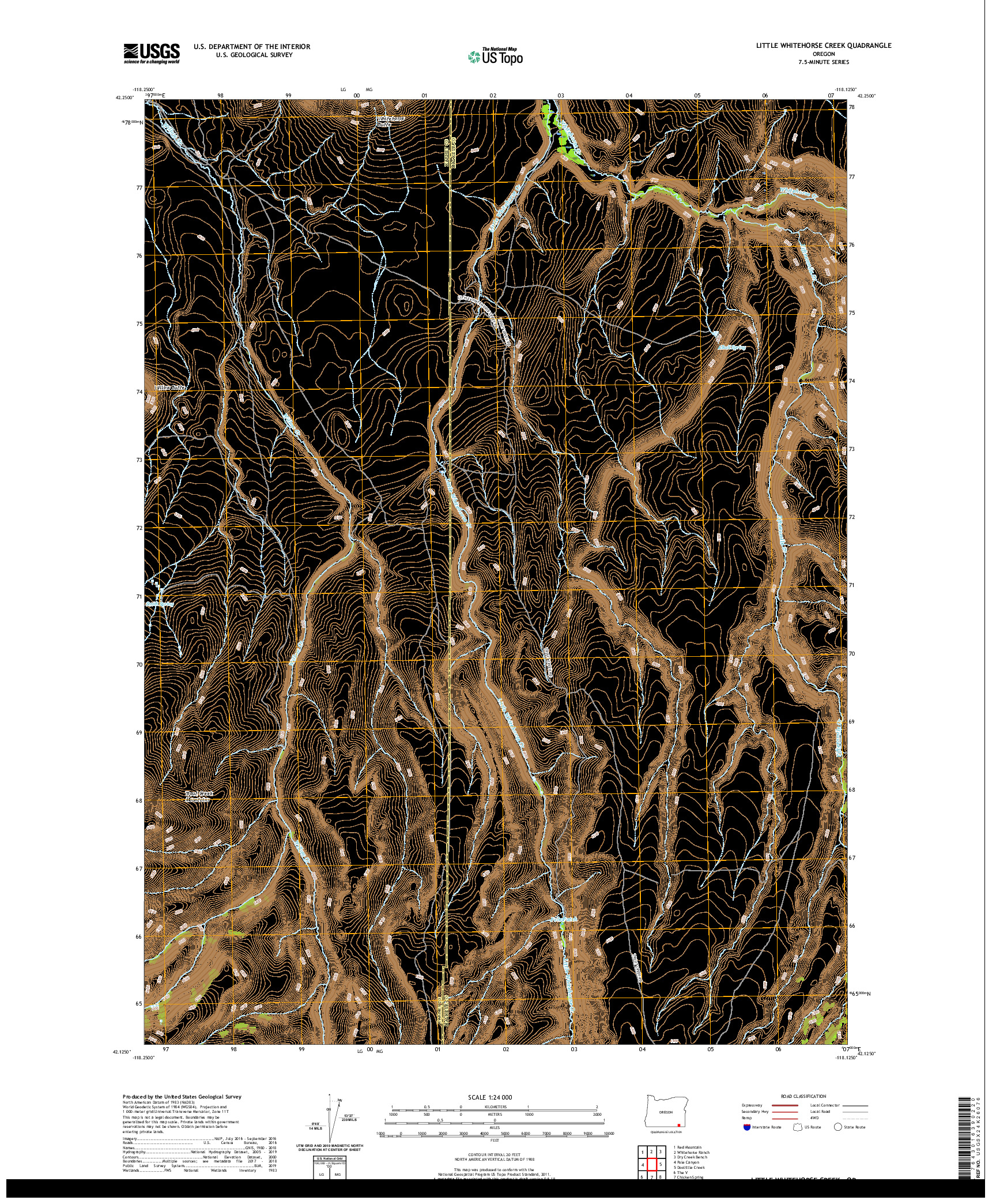 USGS US TOPO 7.5-MINUTE MAP FOR LITTLE WHITEHORSE CREEK, OR 2020