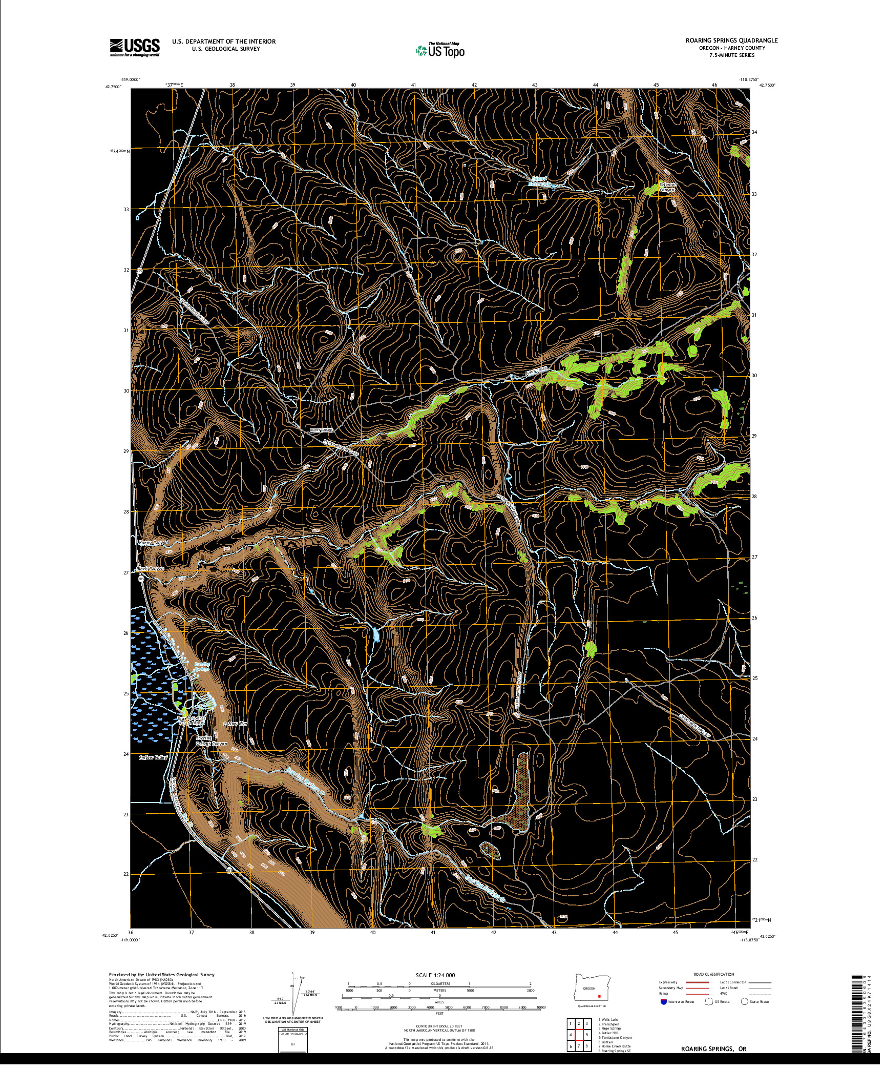USGS US TOPO 7.5-MINUTE MAP FOR ROARING SPRINGS, OR 2020