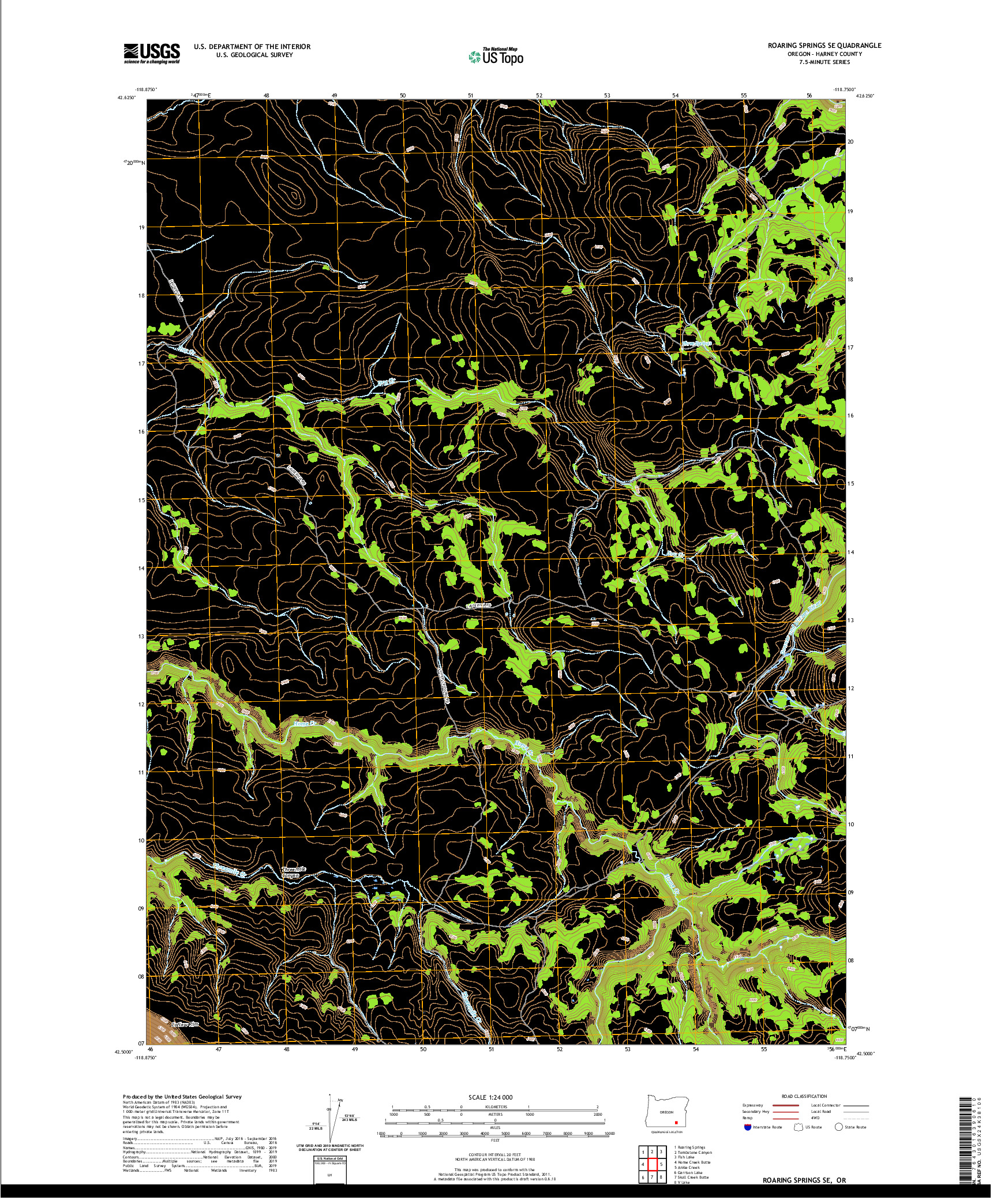 USGS US TOPO 7.5-MINUTE MAP FOR ROARING SPRINGS SE, OR 2020