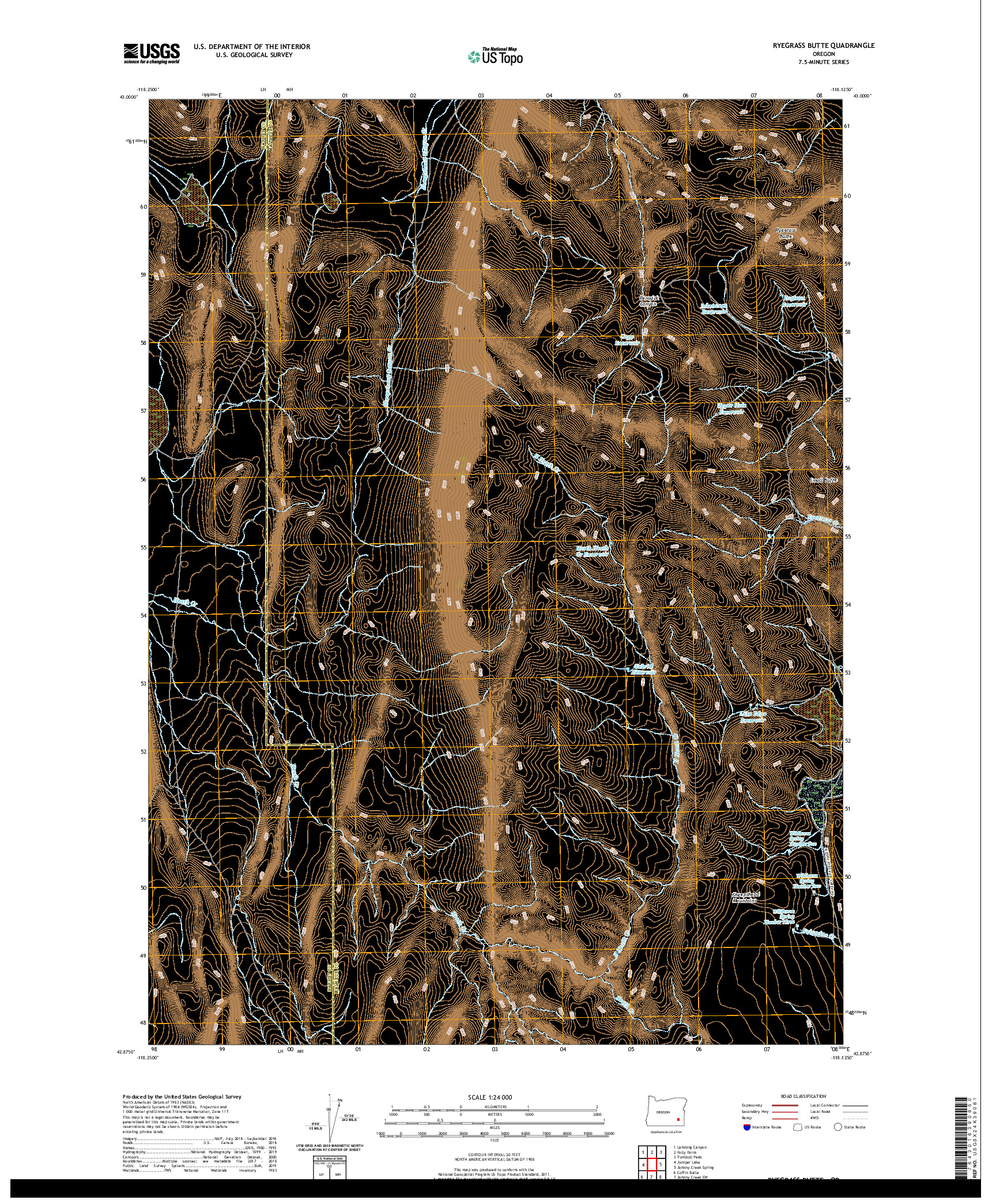 USGS US TOPO 7.5-MINUTE MAP FOR RYEGRASS BUTTE, OR 2020