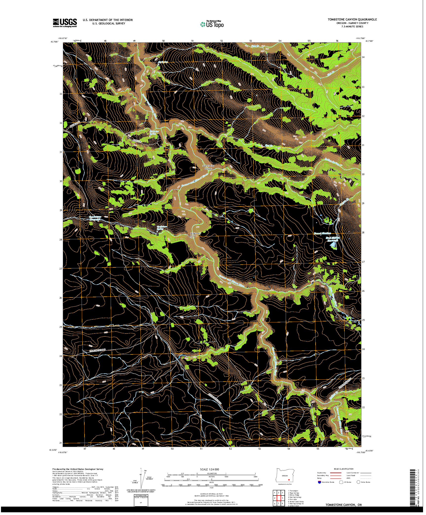 USGS US TOPO 7.5-MINUTE MAP FOR TOMBSTONE CANYON, OR 2020