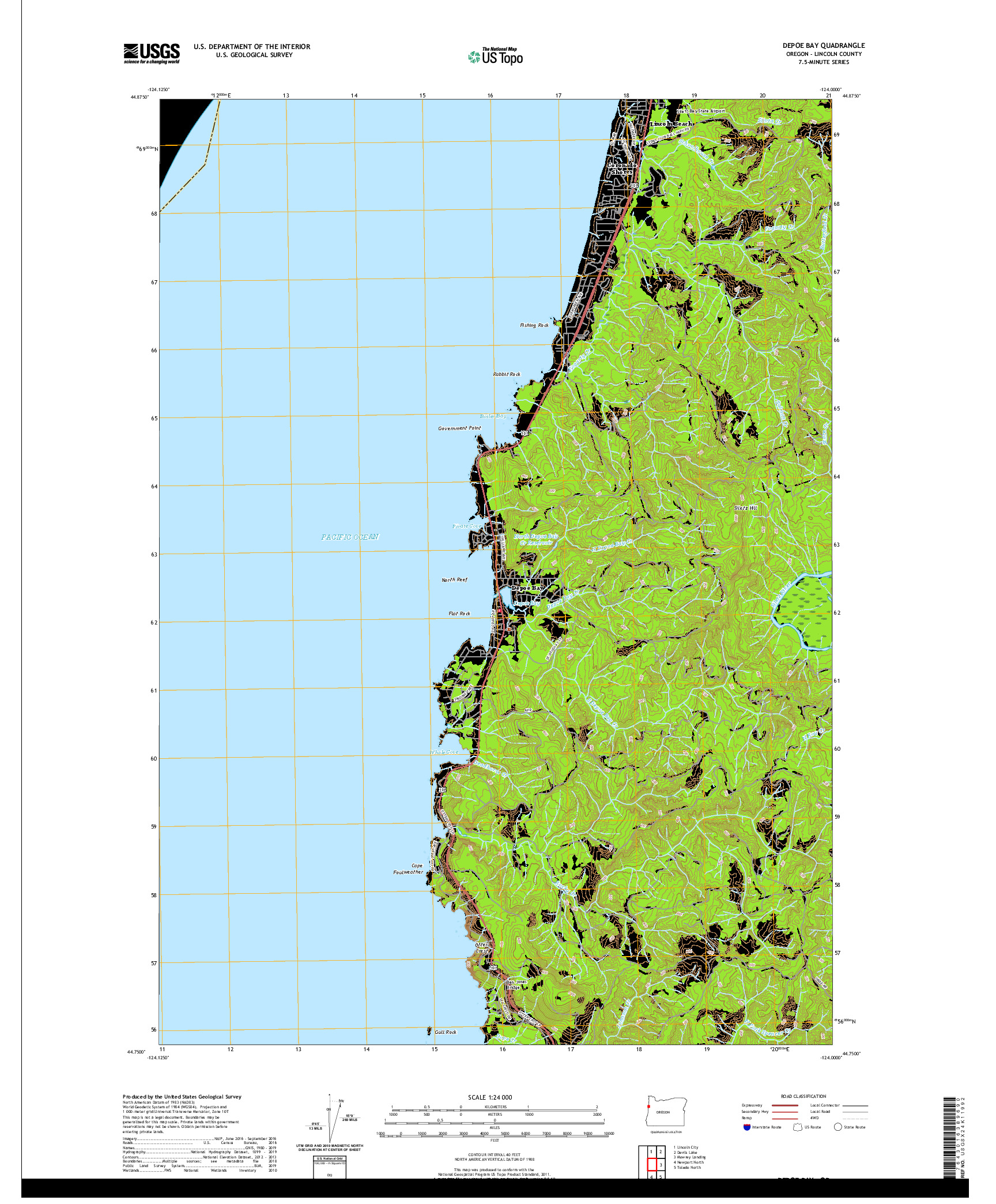 USGS US TOPO 7.5-MINUTE MAP FOR DEPOE BAY, OR 2020