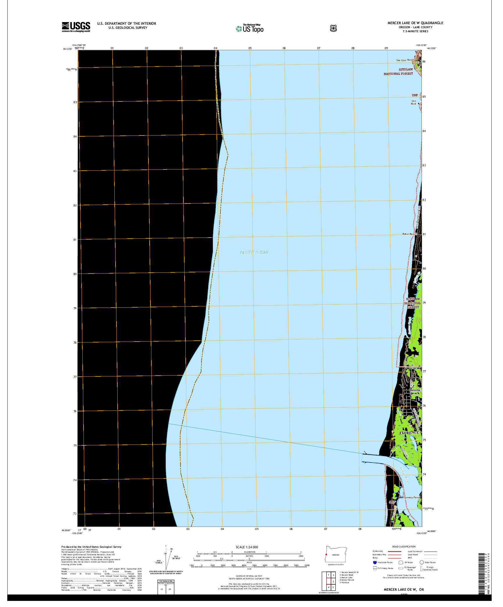 USGS US TOPO 7.5-MINUTE MAP FOR MERCER LAKE OE W, OR 2020