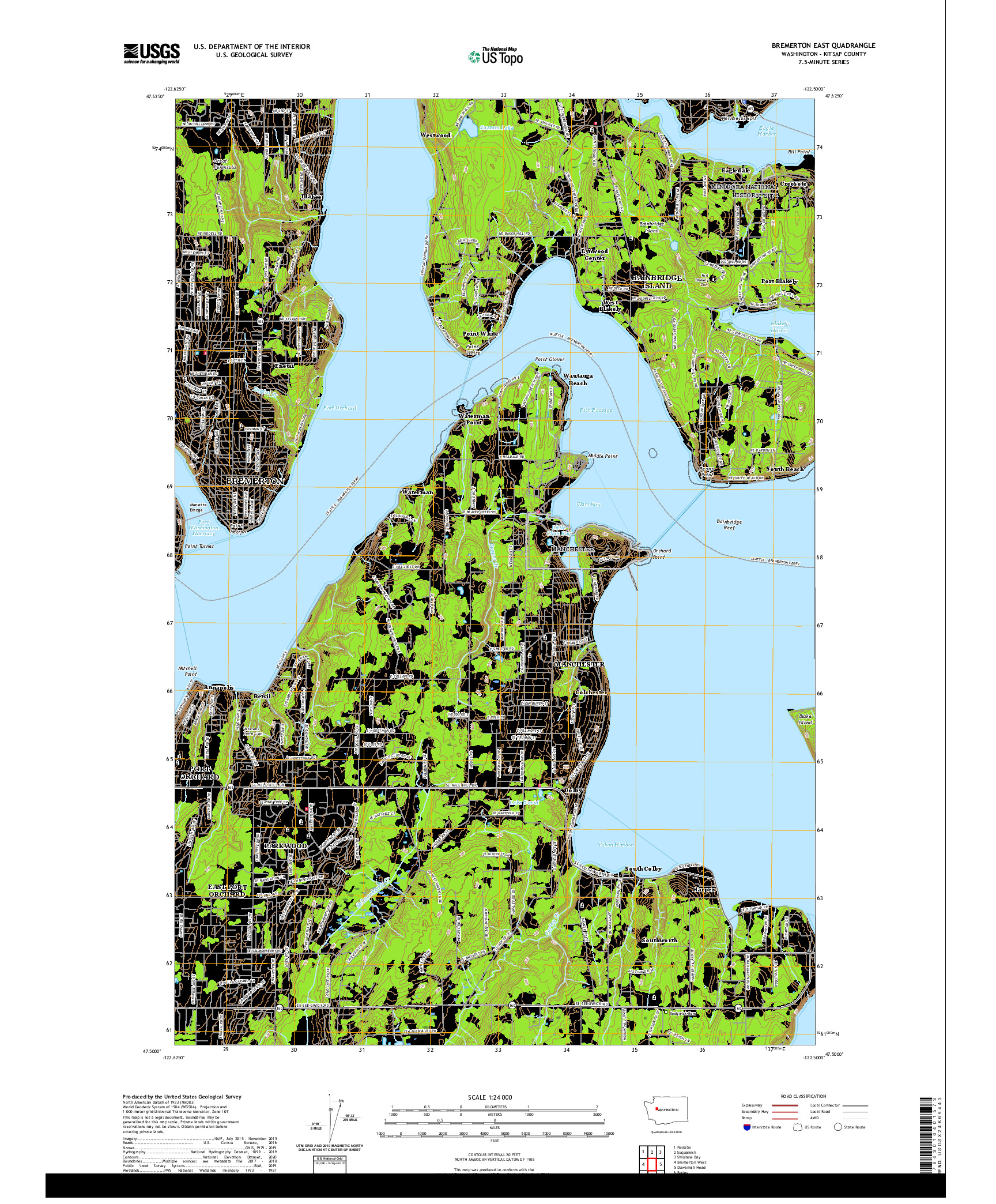 USGS US TOPO 7.5-MINUTE MAP FOR BREMERTON EAST, WA 2020