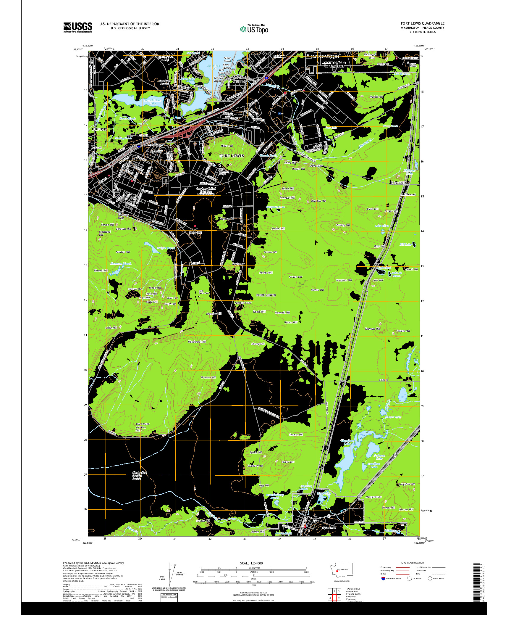 USGS US TOPO 7.5-MINUTE MAP FOR FORT LEWIS, WA 2020