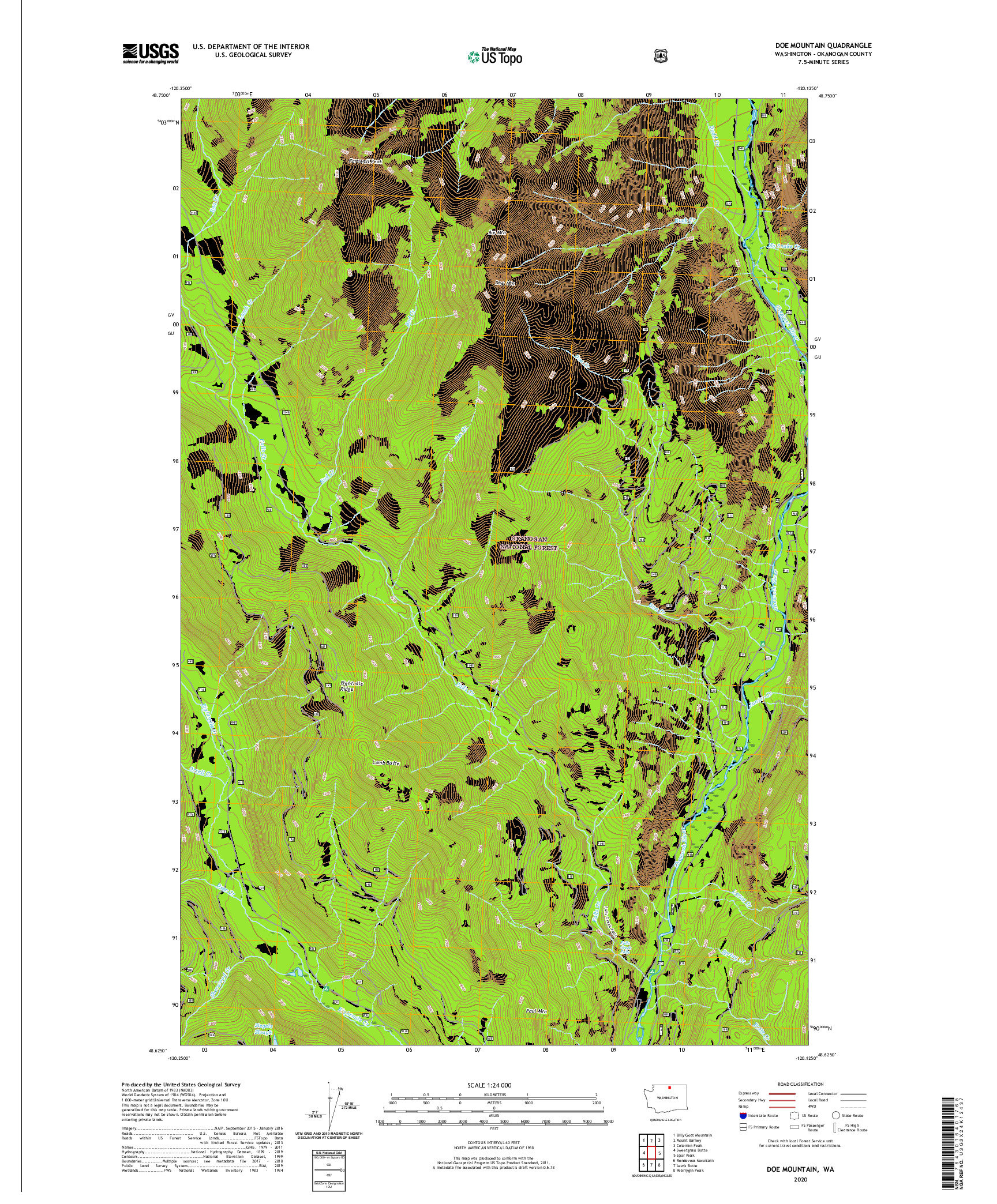 USGS US TOPO 7.5-MINUTE MAP FOR DOE MOUNTAIN, WA 2020