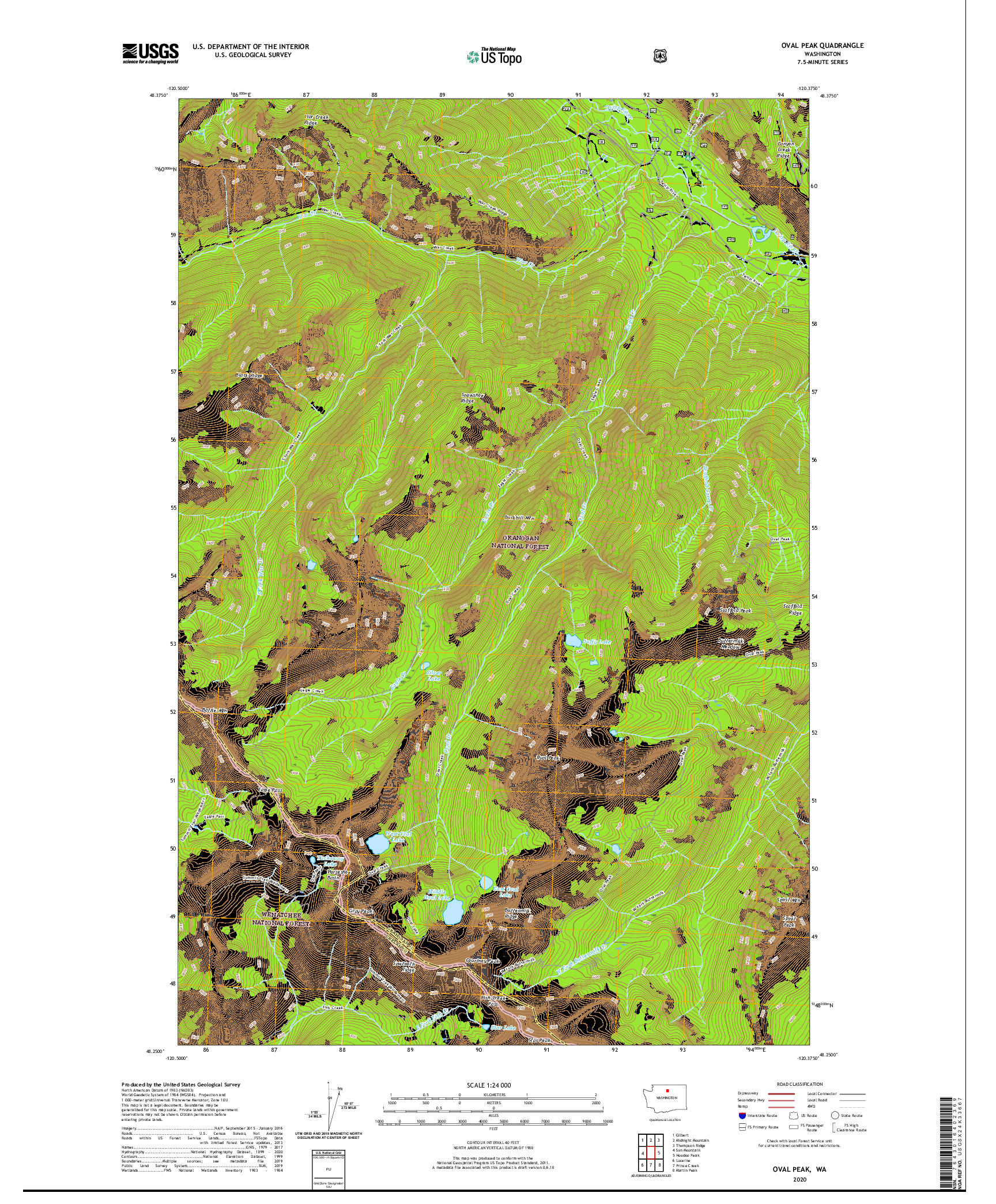 USGS US TOPO 7.5-MINUTE MAP FOR OVAL PEAK, WA 2020