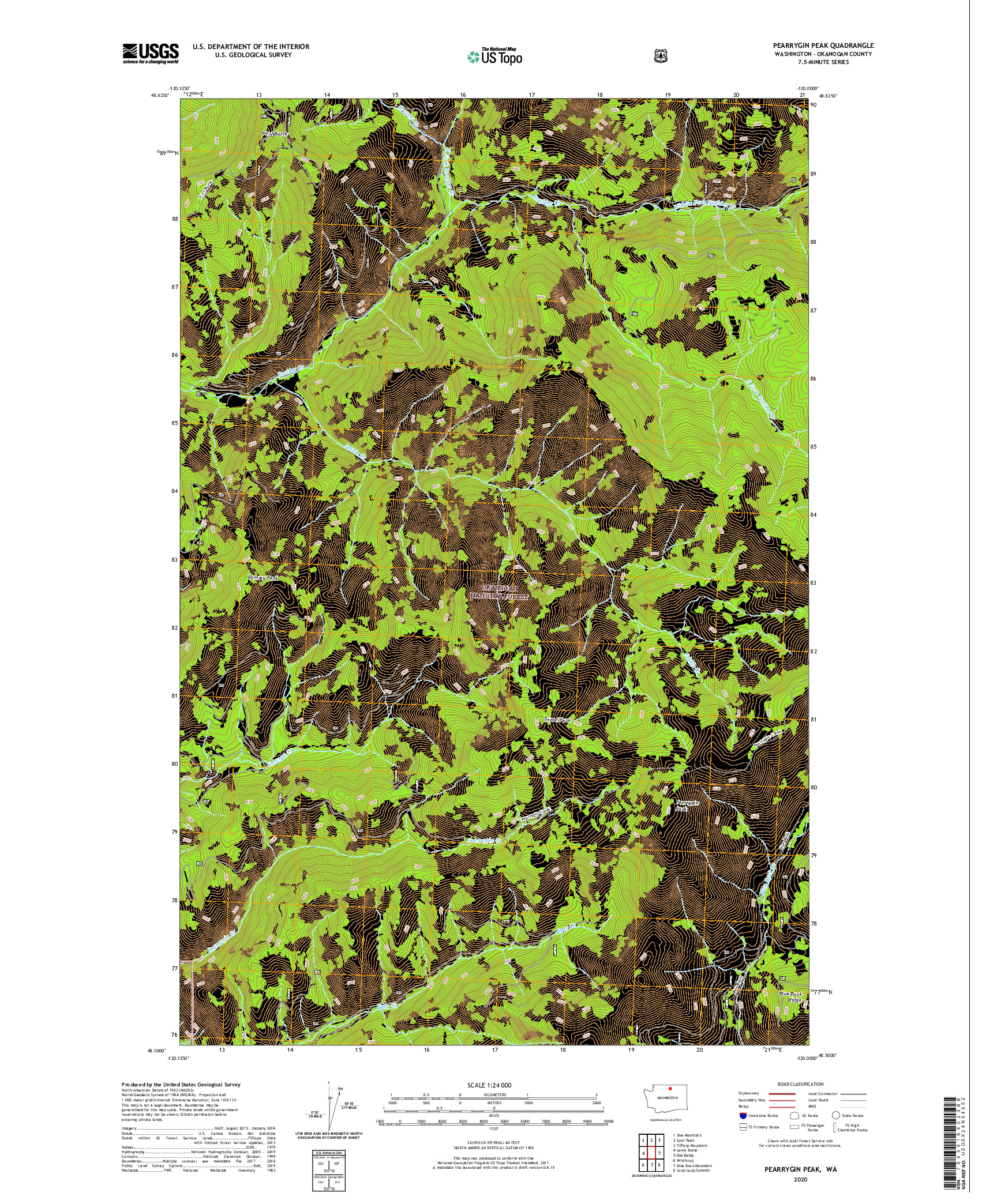 USGS US TOPO 7.5-MINUTE MAP FOR PEARRYGIN PEAK, WA 2020