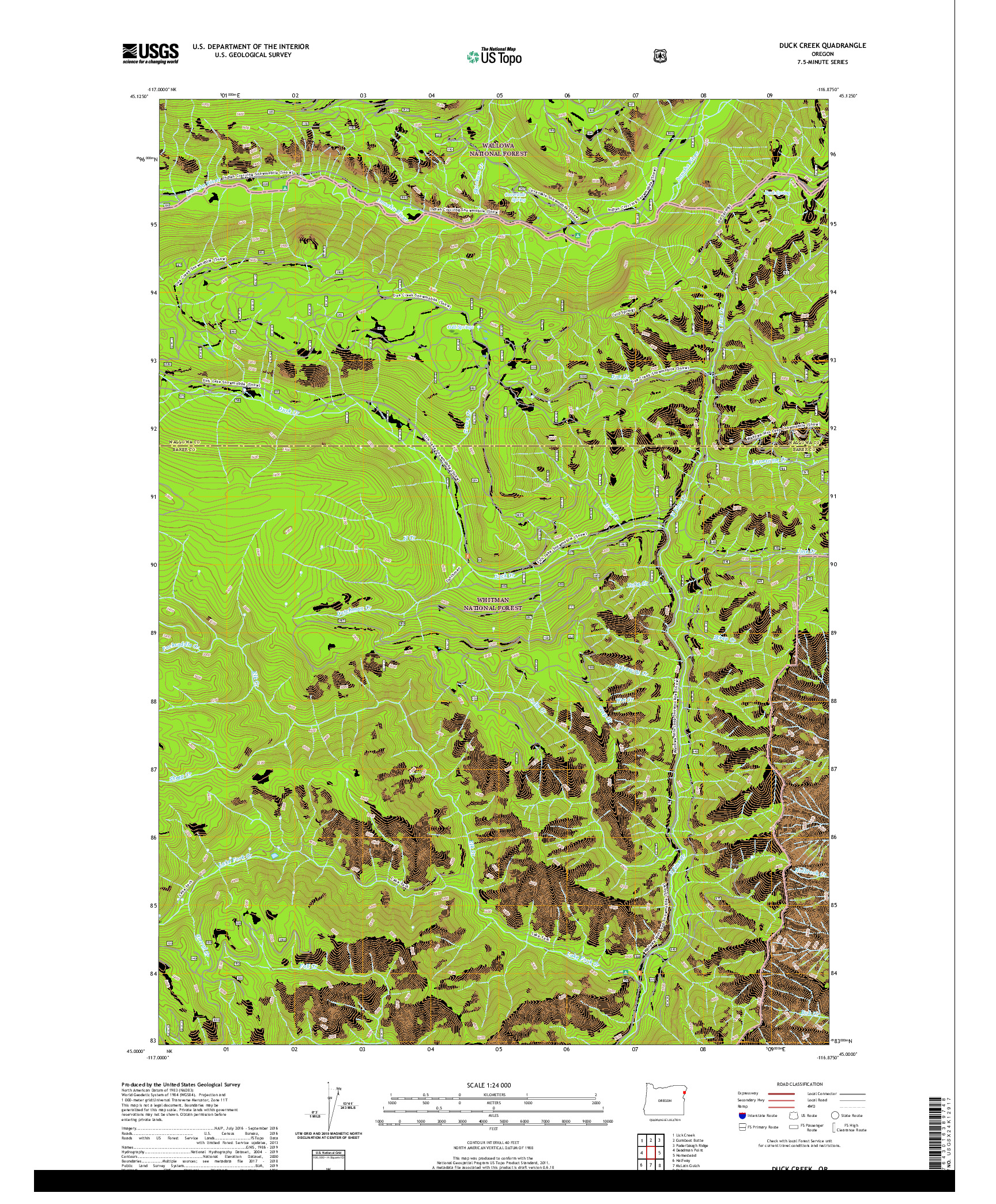 USGS US TOPO 7.5-MINUTE MAP FOR DUCK CREEK, OR 2020