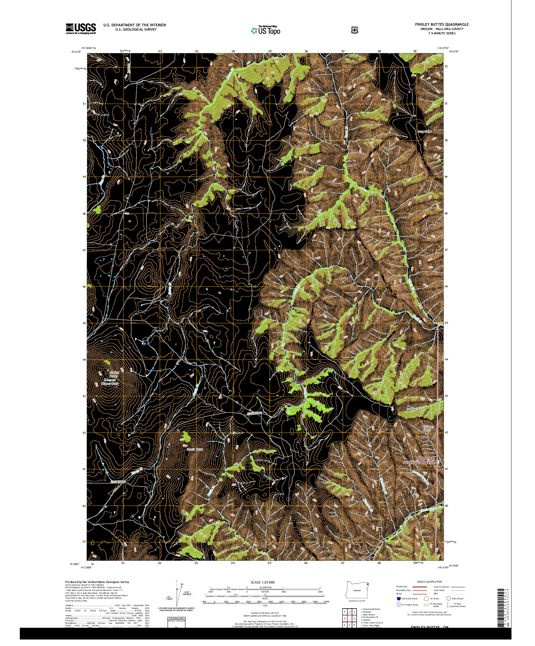 USGS US TOPO 7.5-MINUTE MAP FOR FINDLEY BUTTES, OR 2020