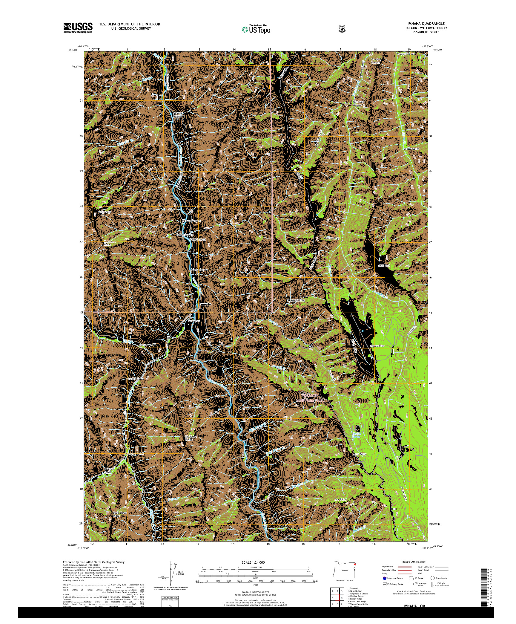 USGS US TOPO 7.5-MINUTE MAP FOR IMNAHA, OR 2020