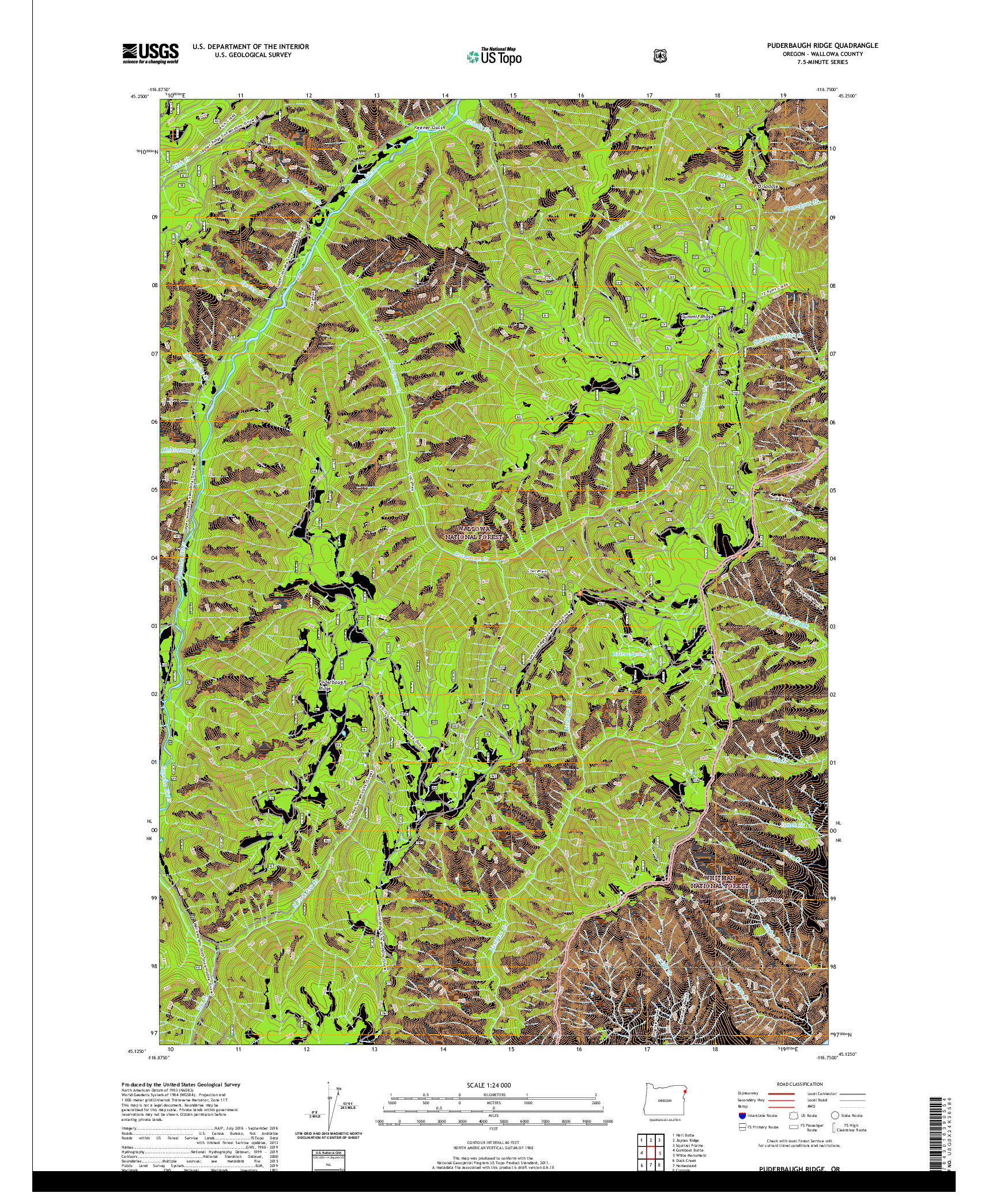 USGS US TOPO 7.5-MINUTE MAP FOR PUDERBAUGH RIDGE, OR 2020