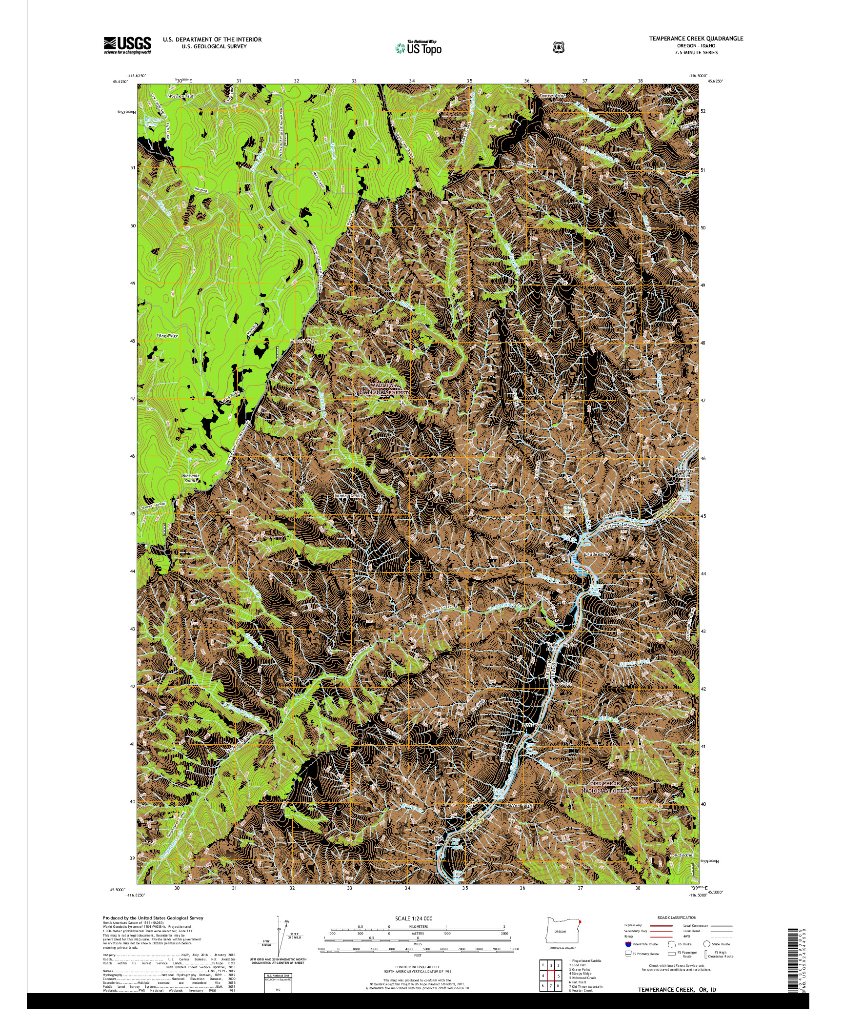 USGS US TOPO 7.5-MINUTE MAP FOR TEMPERANCE CREEK, OR,ID 2020