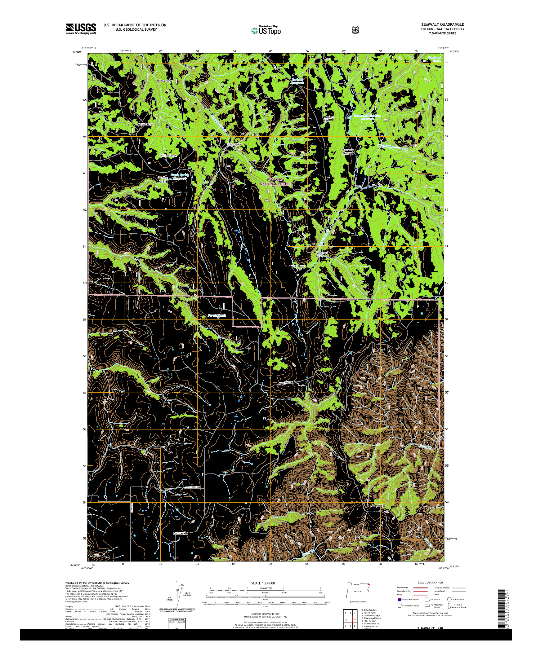 USGS US TOPO 7.5-MINUTE MAP FOR ZUMWALT, OR 2020