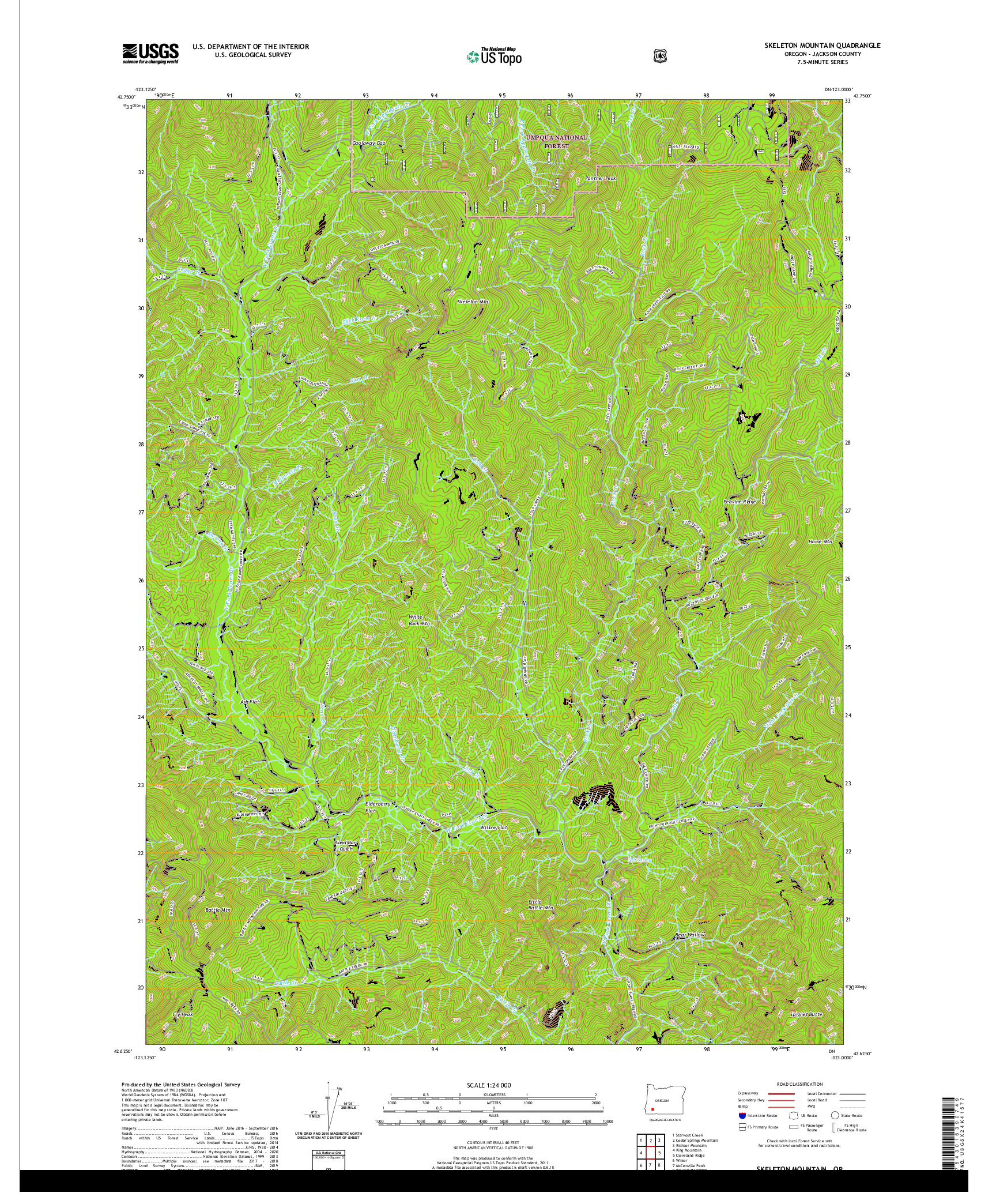 USGS US TOPO 7.5-MINUTE MAP FOR SKELETON MOUNTAIN, OR 2020