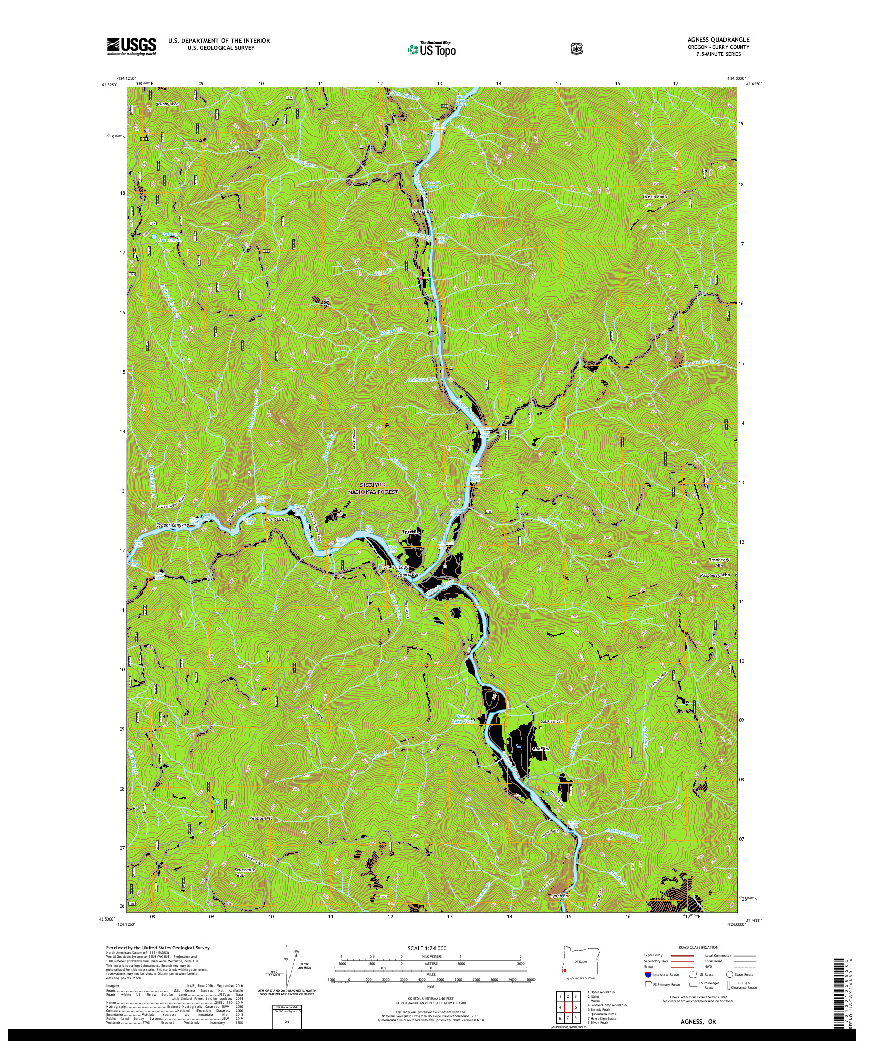 USGS US TOPO 7.5-MINUTE MAP FOR AGNESS, OR 2020