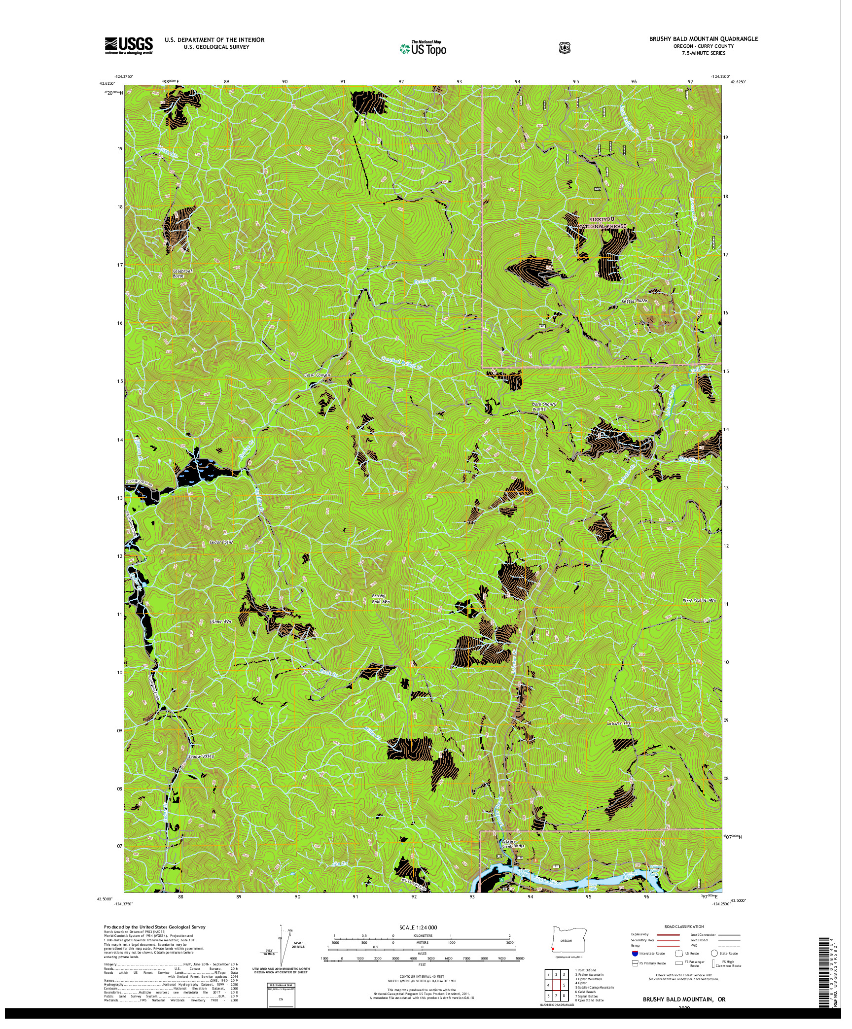 USGS US TOPO 7.5-MINUTE MAP FOR BRUSHY BALD MOUNTAIN, OR 2020