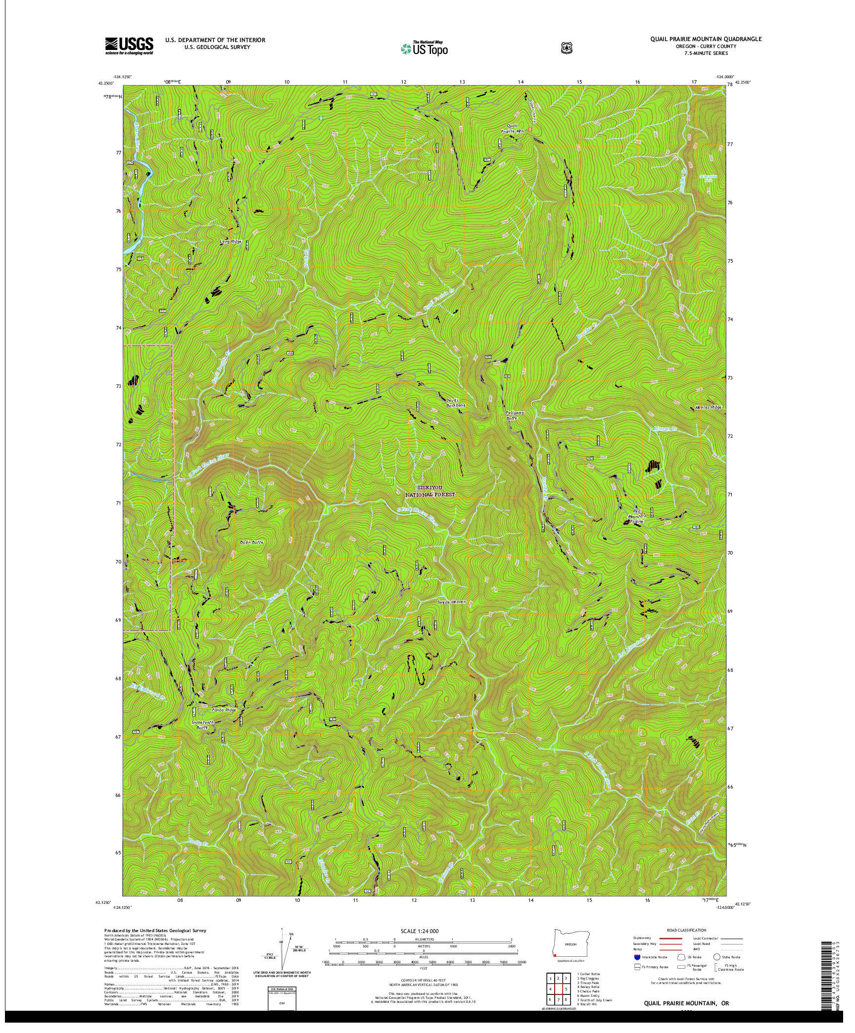 USGS US TOPO 7.5-MINUTE MAP FOR QUAIL PRAIRIE MOUNTAIN, OR 2020