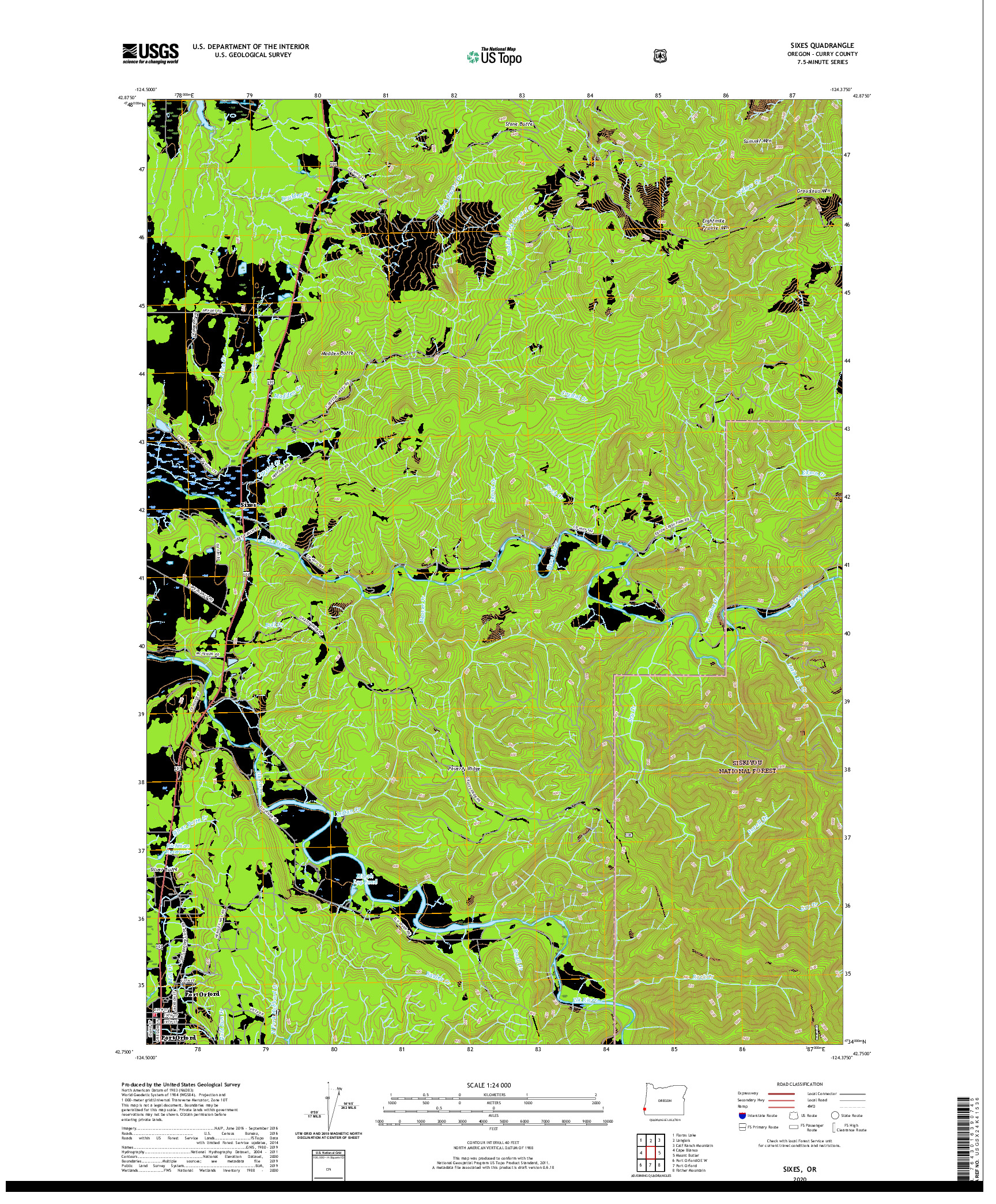 USGS US TOPO 7.5-MINUTE MAP FOR SIXES, OR 2020