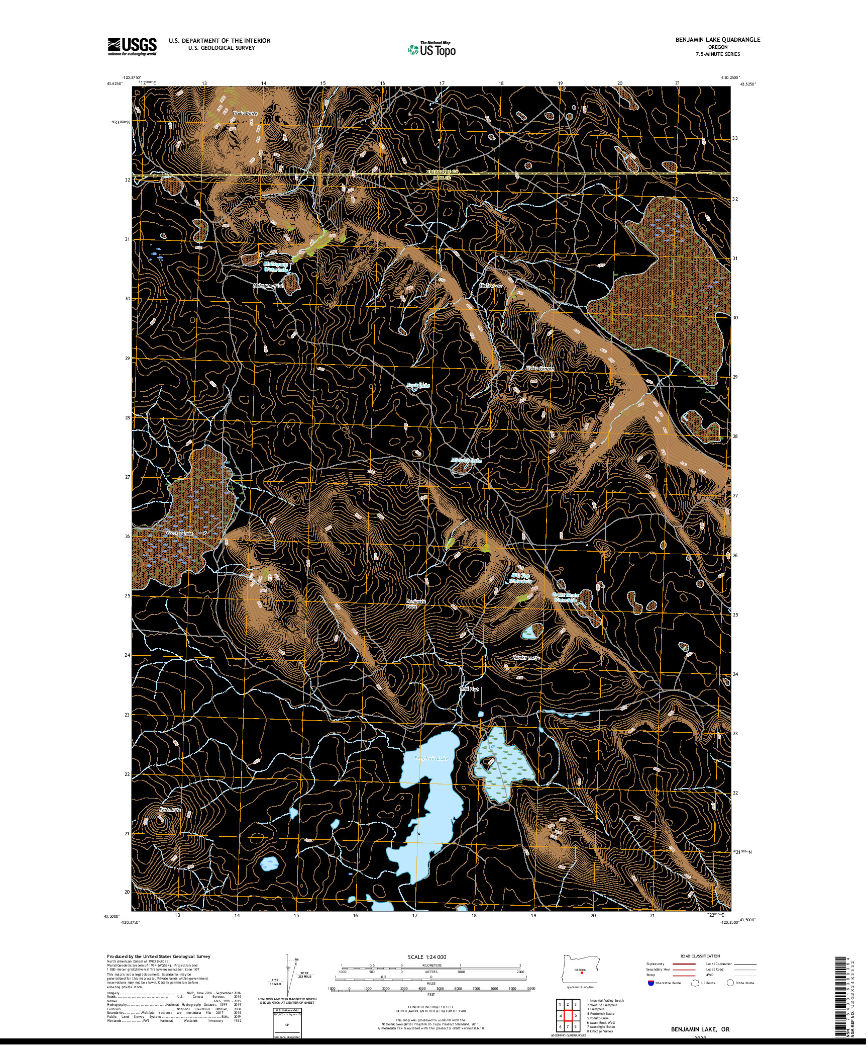 USGS US TOPO 7.5-MINUTE MAP FOR BENJAMIN LAKE, OR 2020