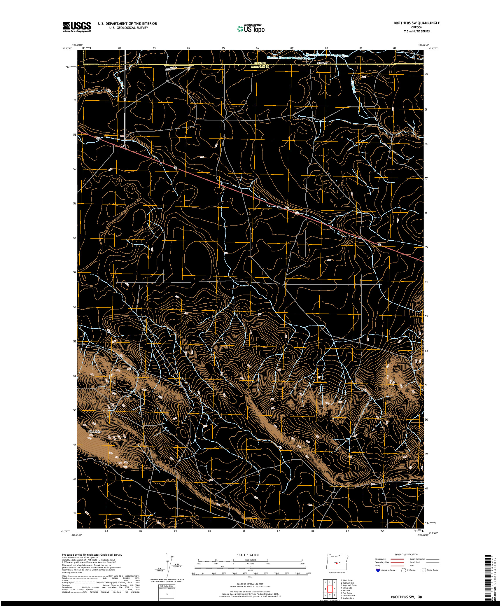 USGS US TOPO 7.5-MINUTE MAP FOR BROTHERS SW, OR 2020