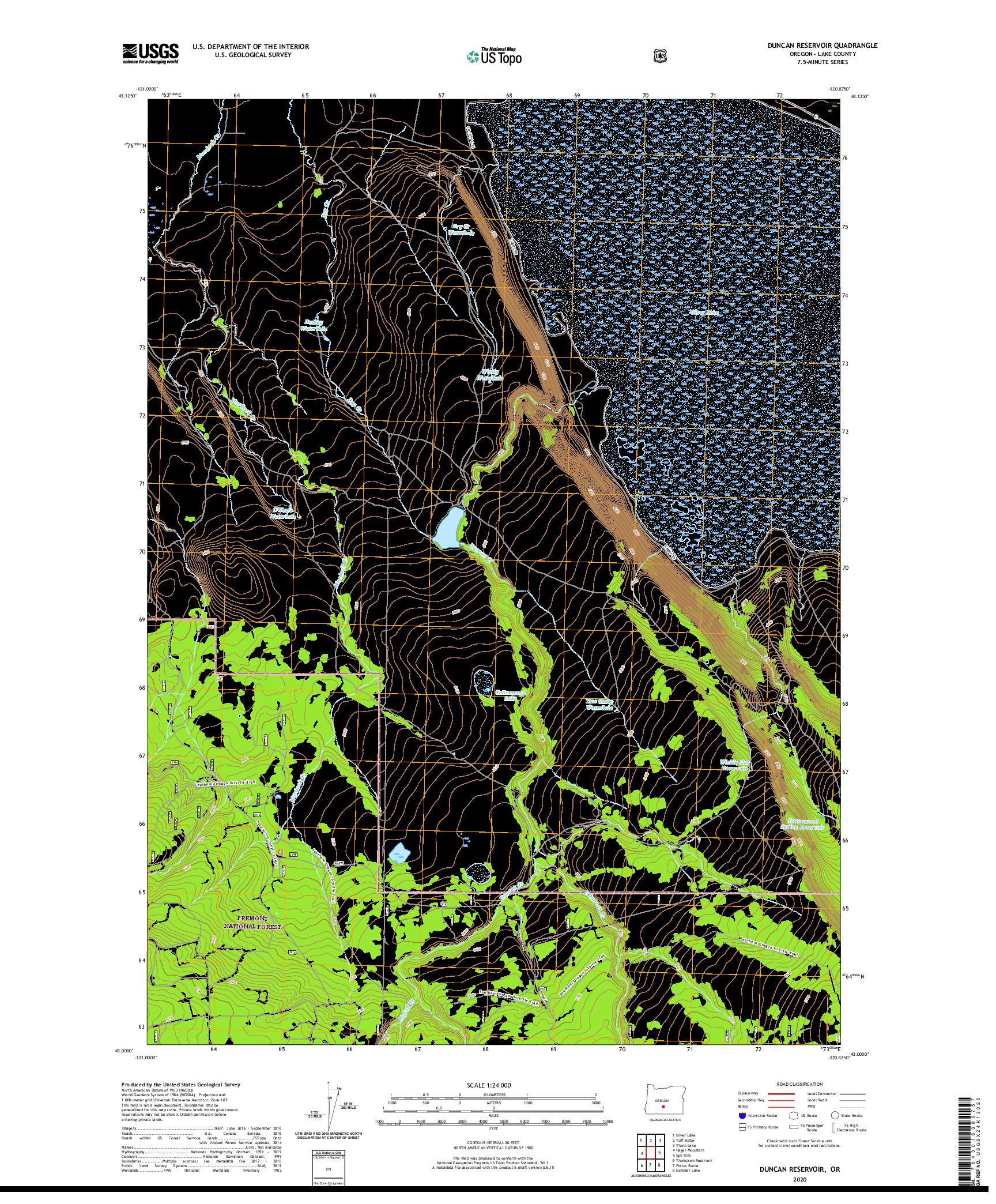 USGS US TOPO 7.5-MINUTE MAP FOR DUNCAN RESERVOIR, OR 2020