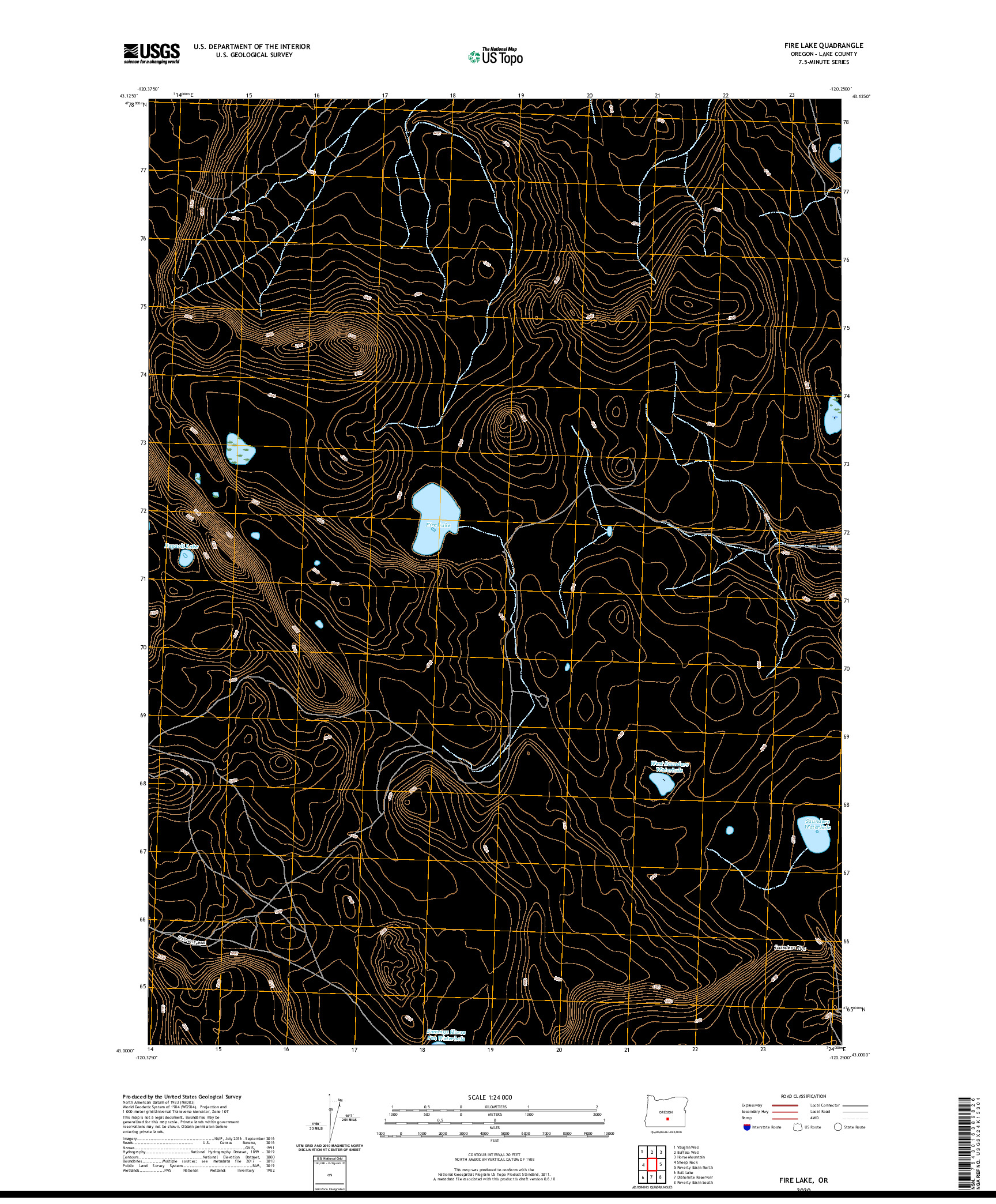 USGS US TOPO 7.5-MINUTE MAP FOR FIRE LAKE, OR 2020