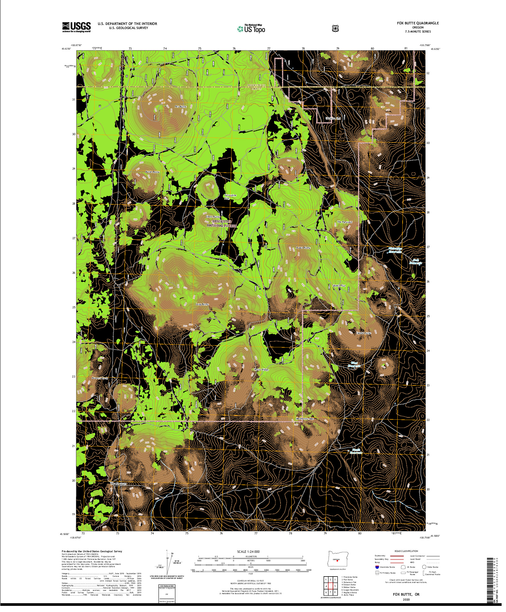 USGS US TOPO 7.5-MINUTE MAP FOR FOX BUTTE, OR 2020