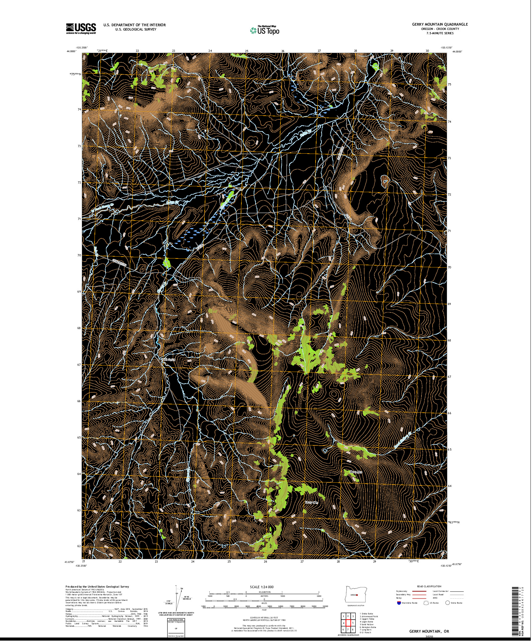 USGS US TOPO 7.5-MINUTE MAP FOR GERRY MOUNTAIN, OR 2020