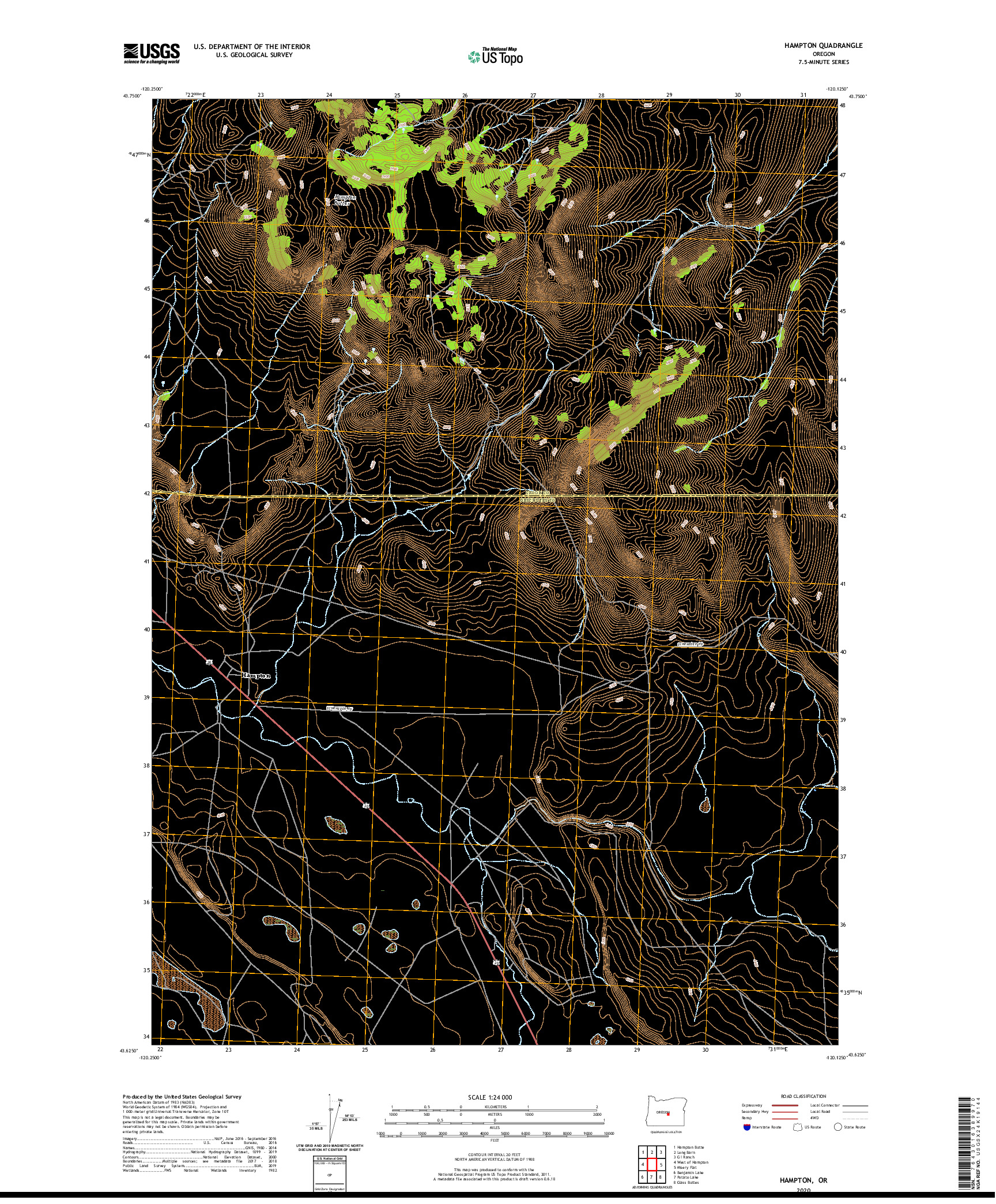 USGS US TOPO 7.5-MINUTE MAP FOR HAMPTON, OR 2020