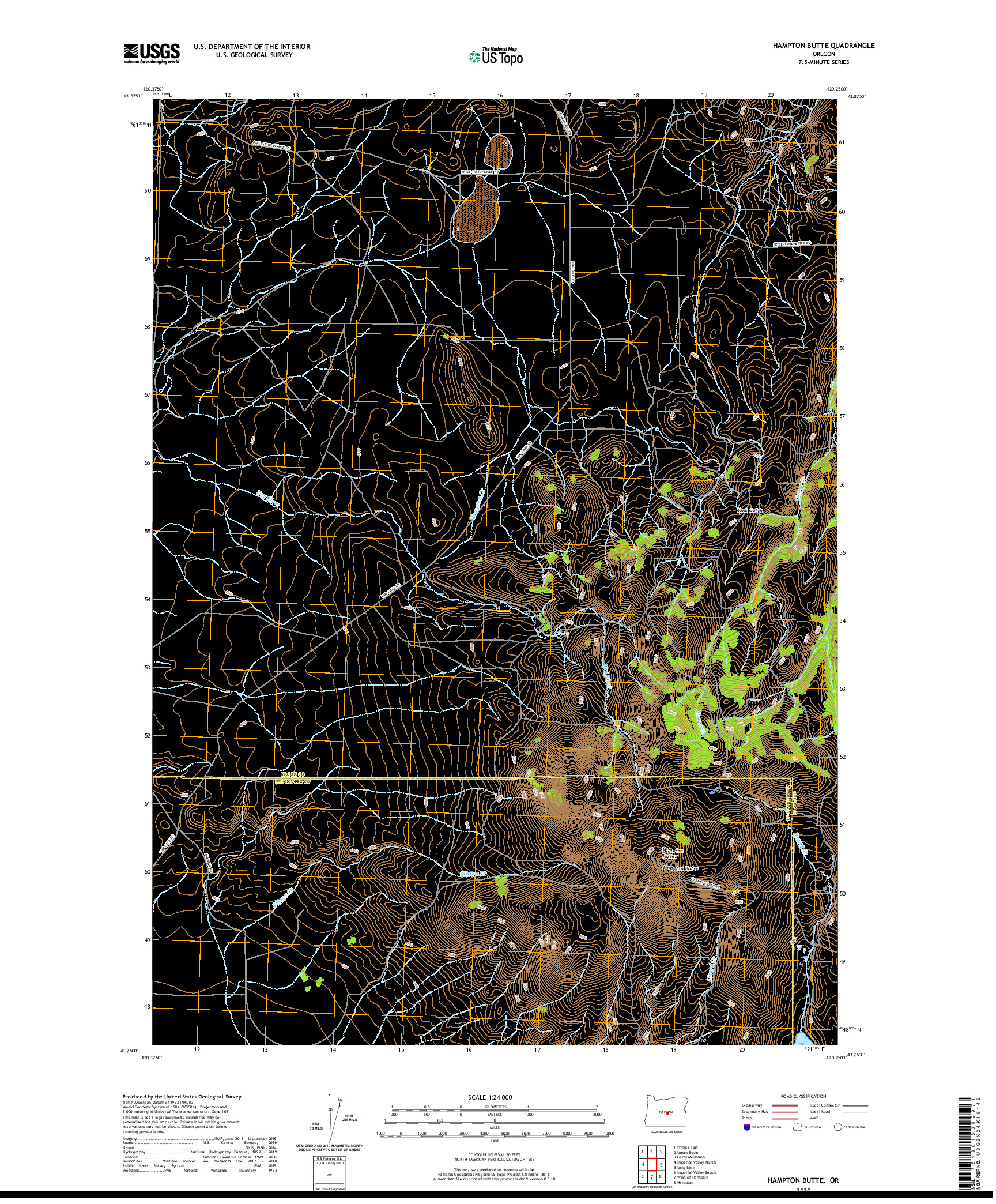USGS US TOPO 7.5-MINUTE MAP FOR HAMPTON BUTTE, OR 2020