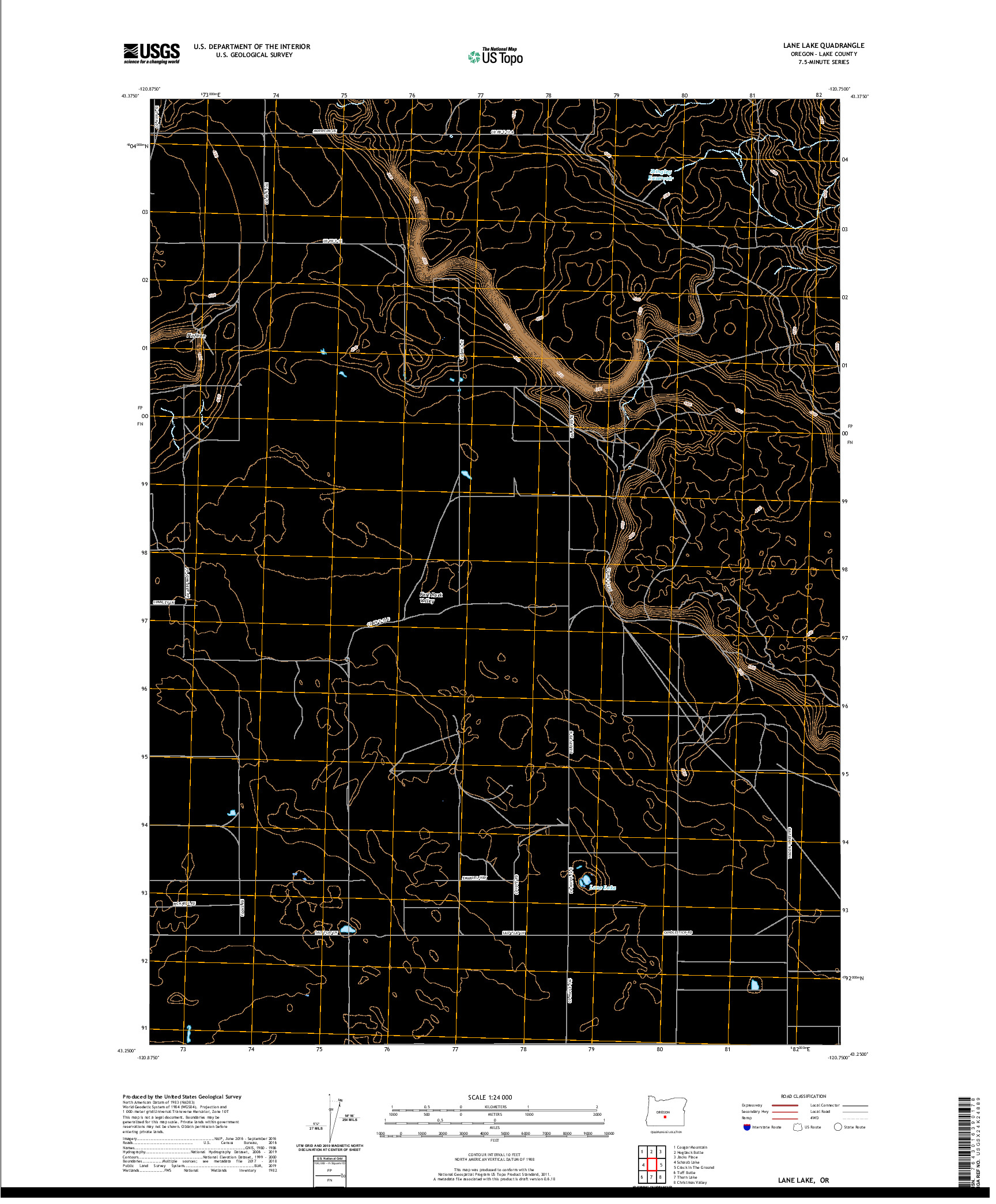 USGS US TOPO 7.5-MINUTE MAP FOR LANE LAKE, OR 2020
