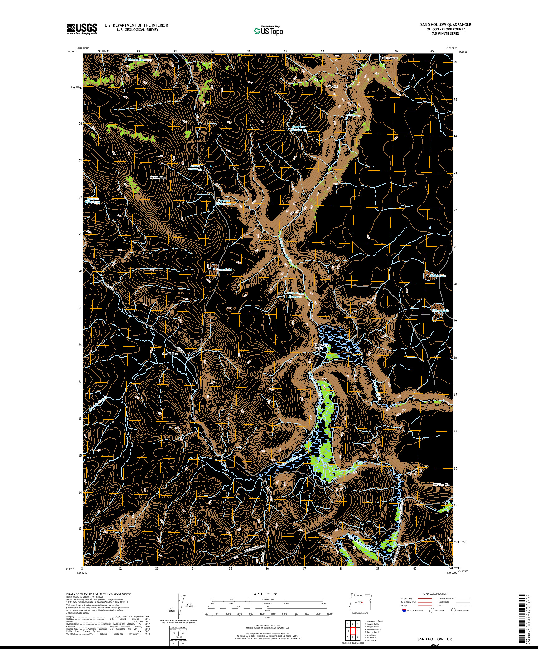USGS US TOPO 7.5-MINUTE MAP FOR SAND HOLLOW, OR 2020