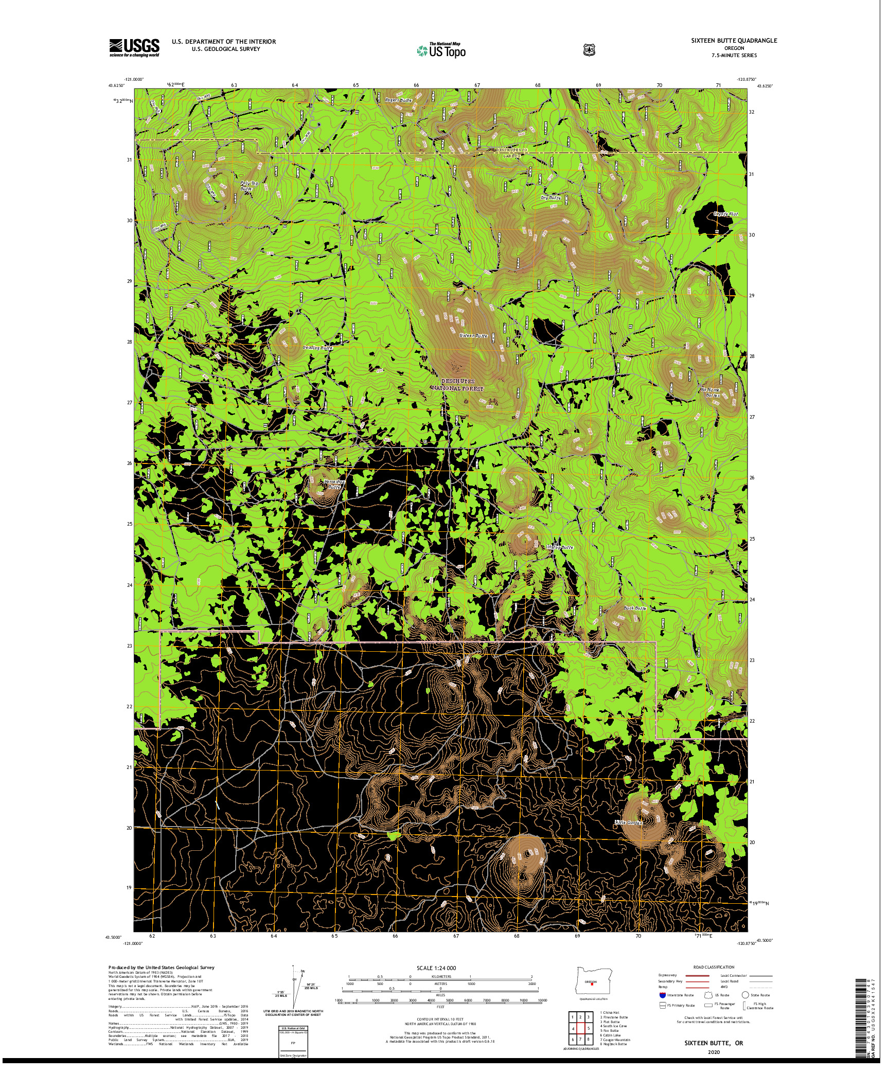 USGS US TOPO 7.5-MINUTE MAP FOR SIXTEEN BUTTE, OR 2020