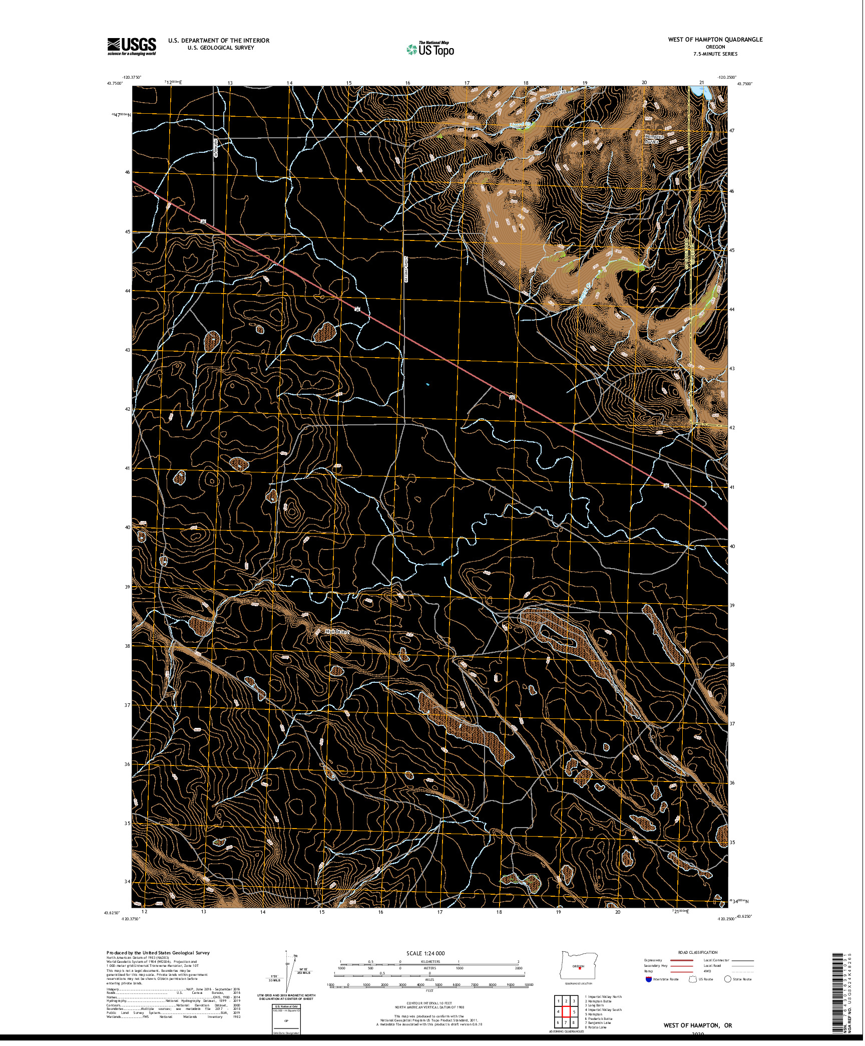 USGS US TOPO 7.5-MINUTE MAP FOR WEST OF HAMPTON, OR 2020