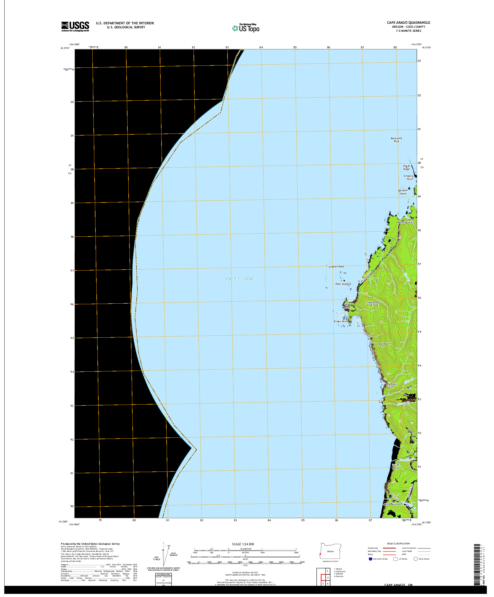 USGS US TOPO 7.5-MINUTE MAP FOR CAPE ARAGO, OR 2020
