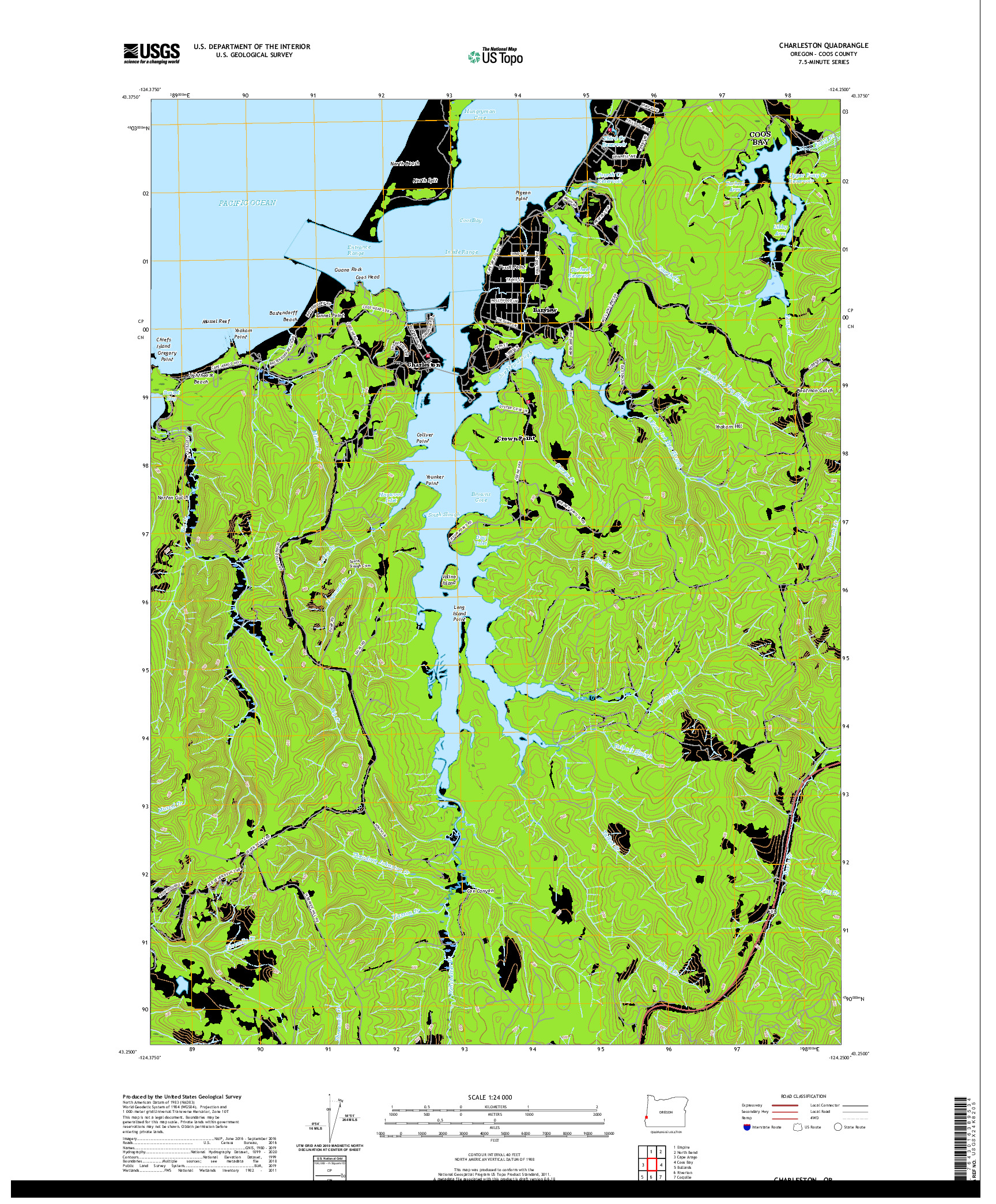 USGS US TOPO 7.5-MINUTE MAP FOR CHARLESTON, OR 2020