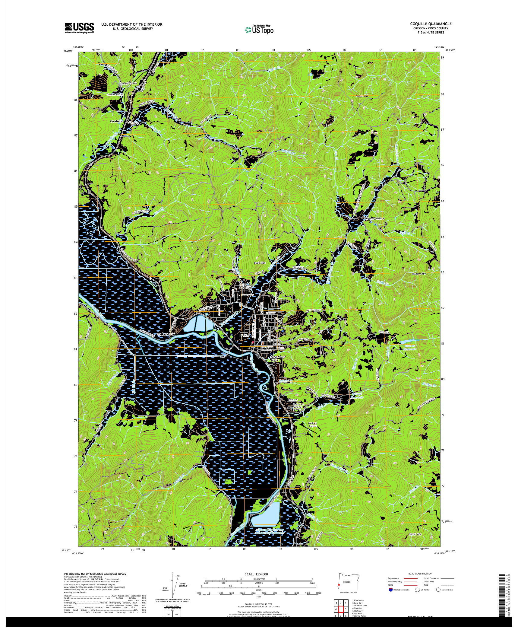 USGS US TOPO 7.5-MINUTE MAP FOR COQUILLE, OR 2020