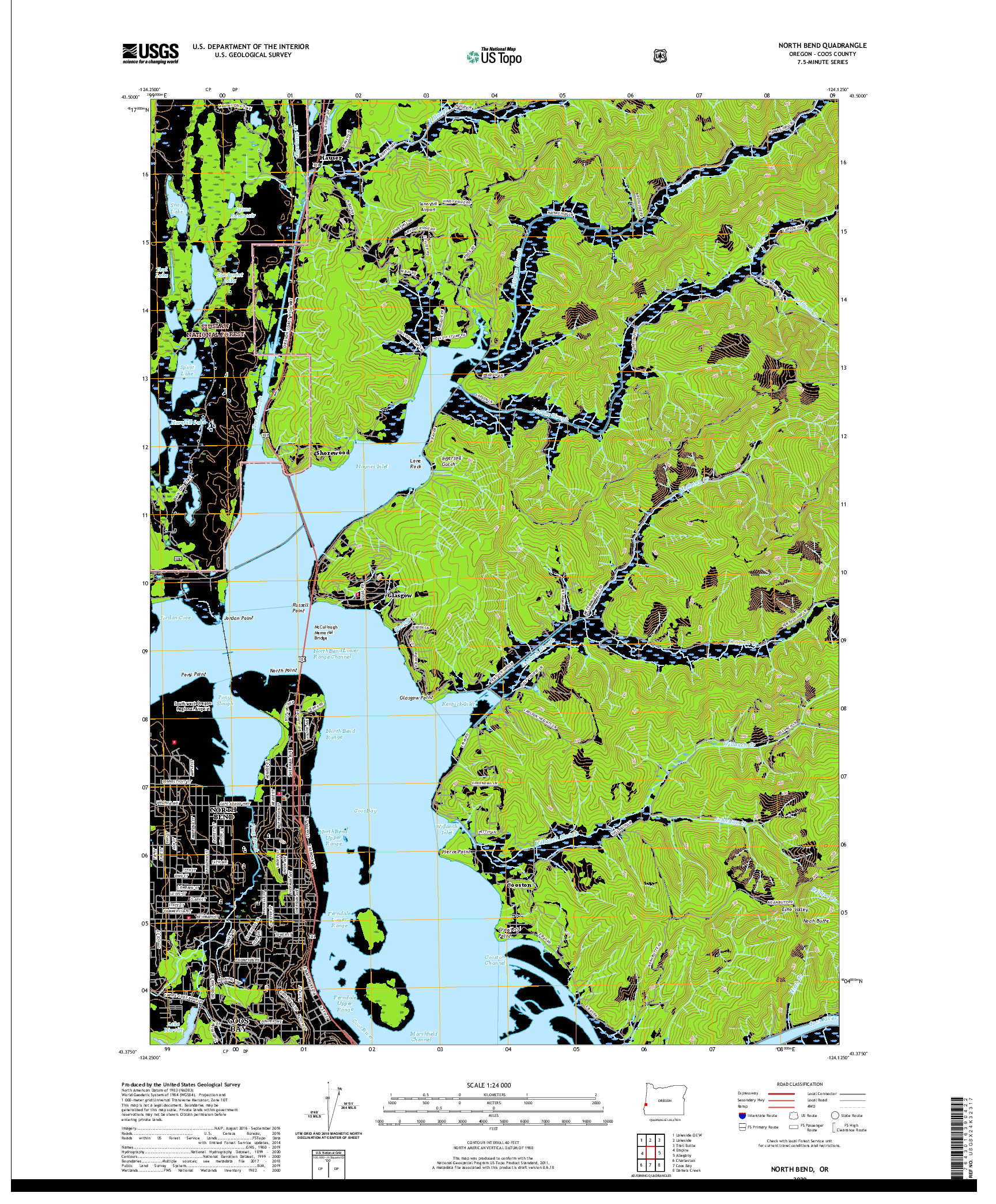 USGS US TOPO 7.5-MINUTE MAP FOR NORTH BEND, OR 2020