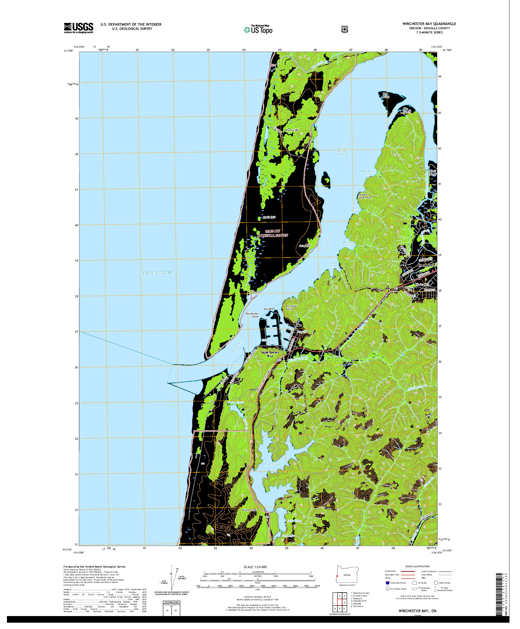 USGS US TOPO 7.5-MINUTE MAP FOR WINCHESTER BAY, OR 2020