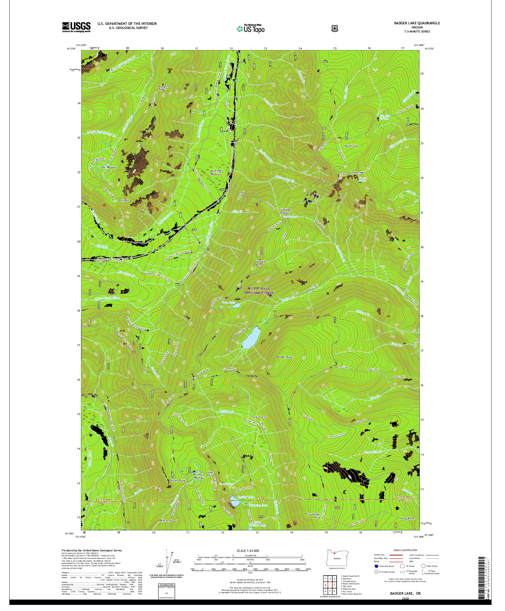 USGS US TOPO 7.5-MINUTE MAP FOR BADGER LAKE, OR 2020