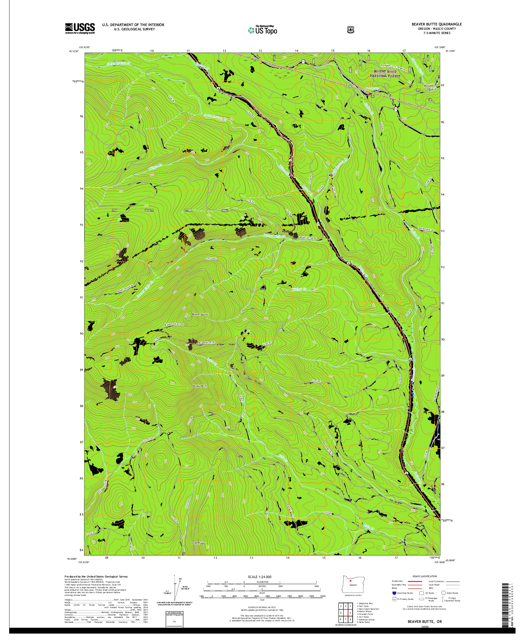 USGS US TOPO 7.5-MINUTE MAP FOR BEAVER BUTTE, OR 2020