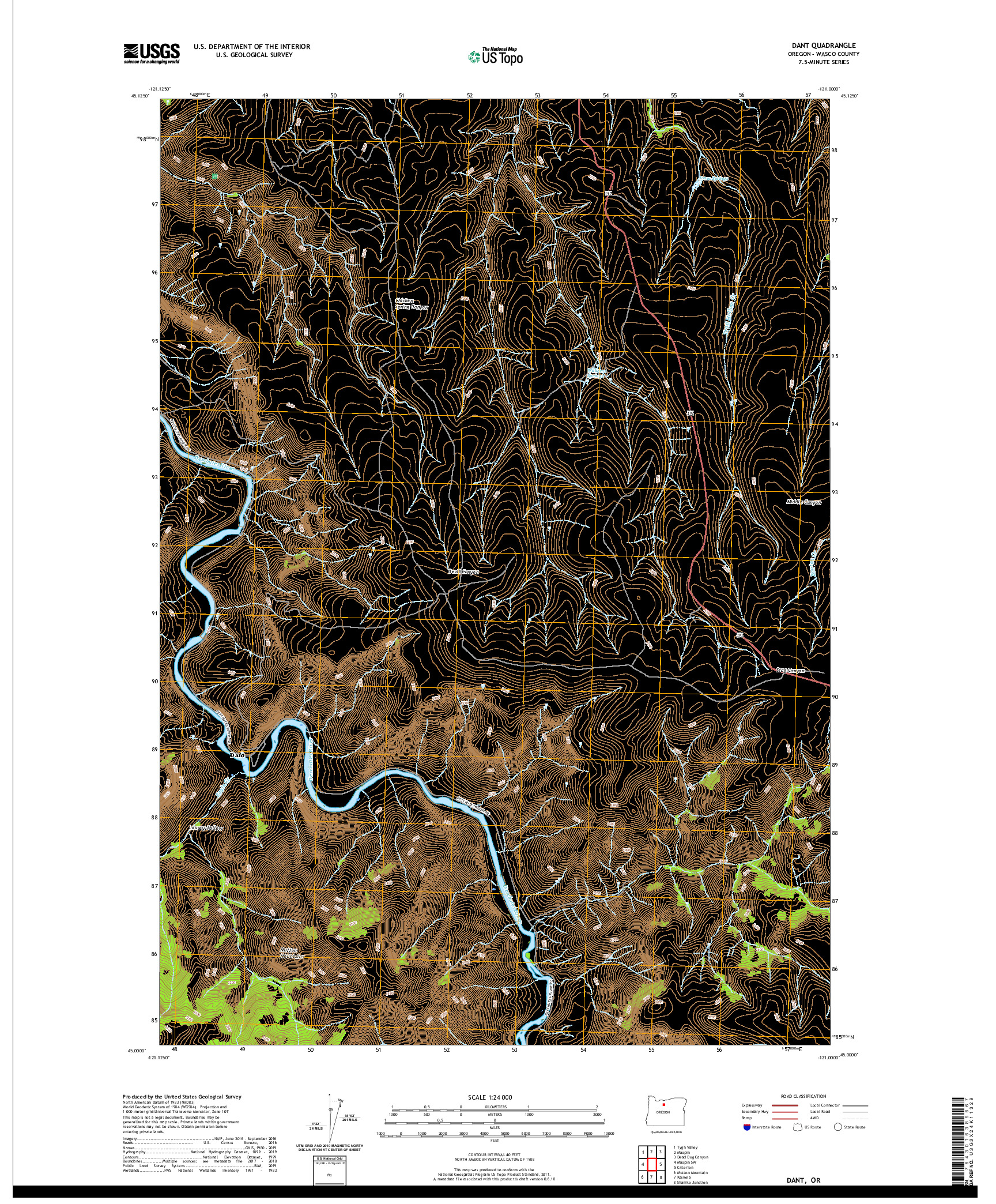USGS US TOPO 7.5-MINUTE MAP FOR DANT, OR 2020