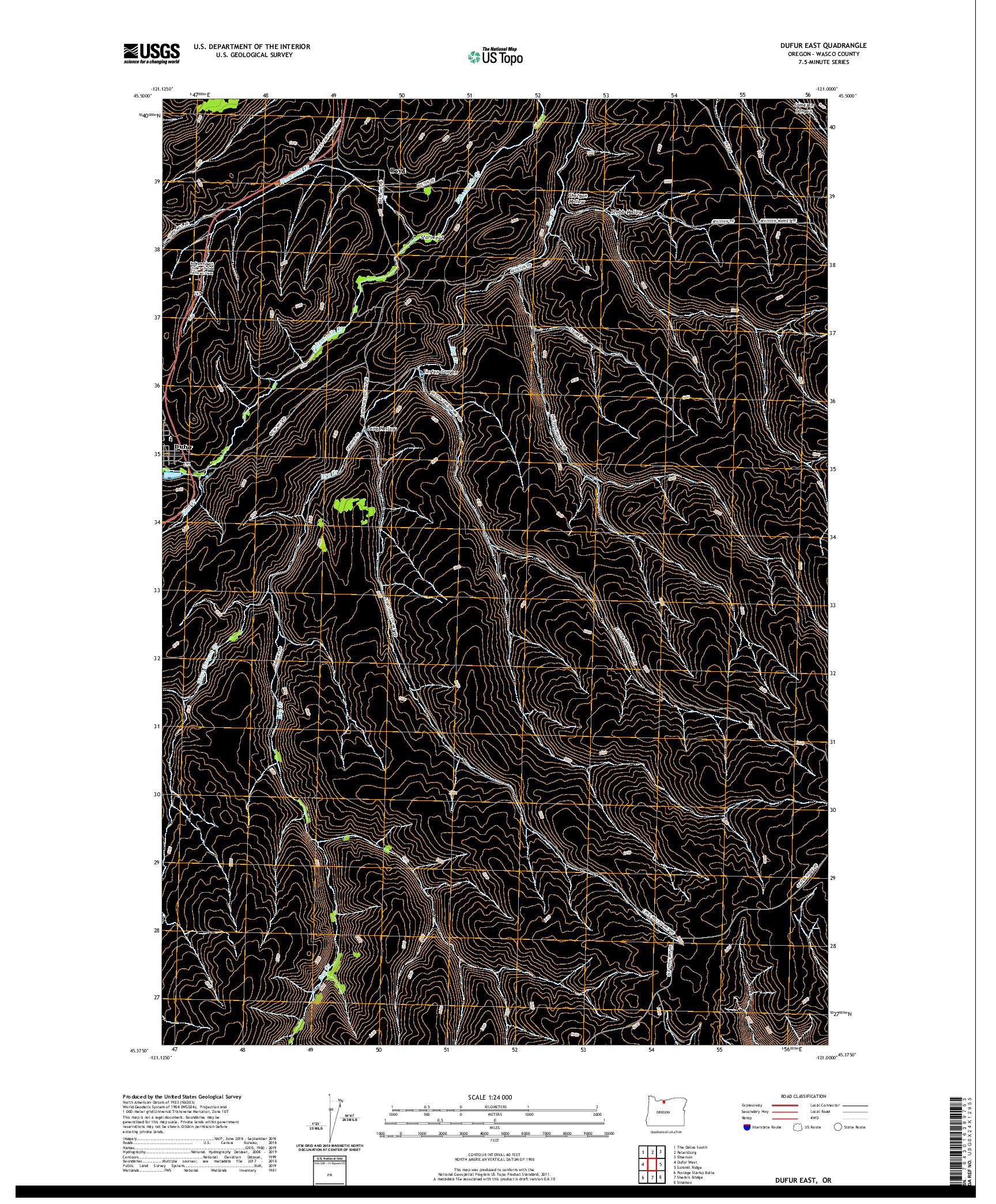 USGS US TOPO 7.5-MINUTE MAP FOR DUFUR EAST, OR 2020