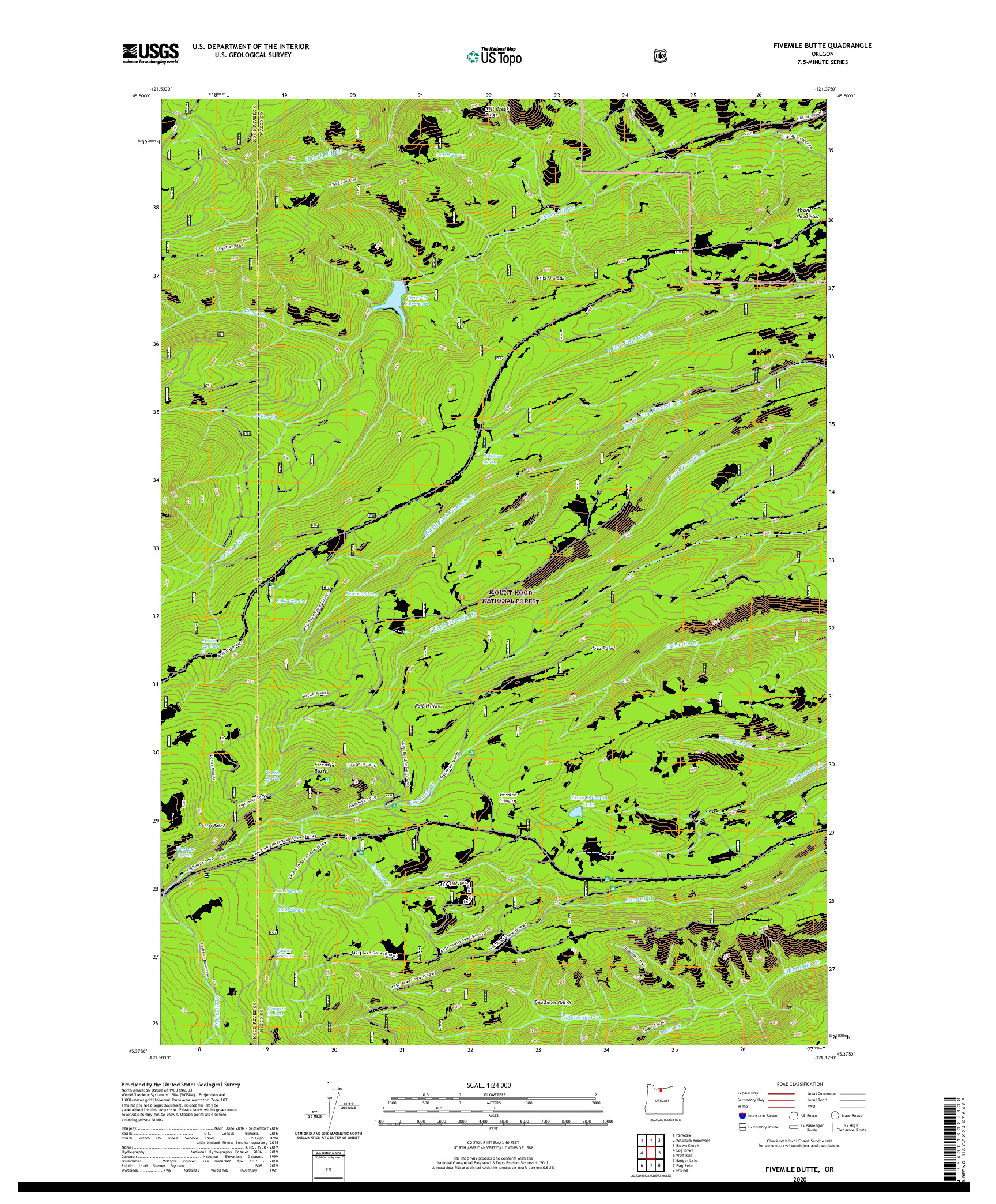 USGS US TOPO 7.5-MINUTE MAP FOR FIVEMILE BUTTE, OR 2020