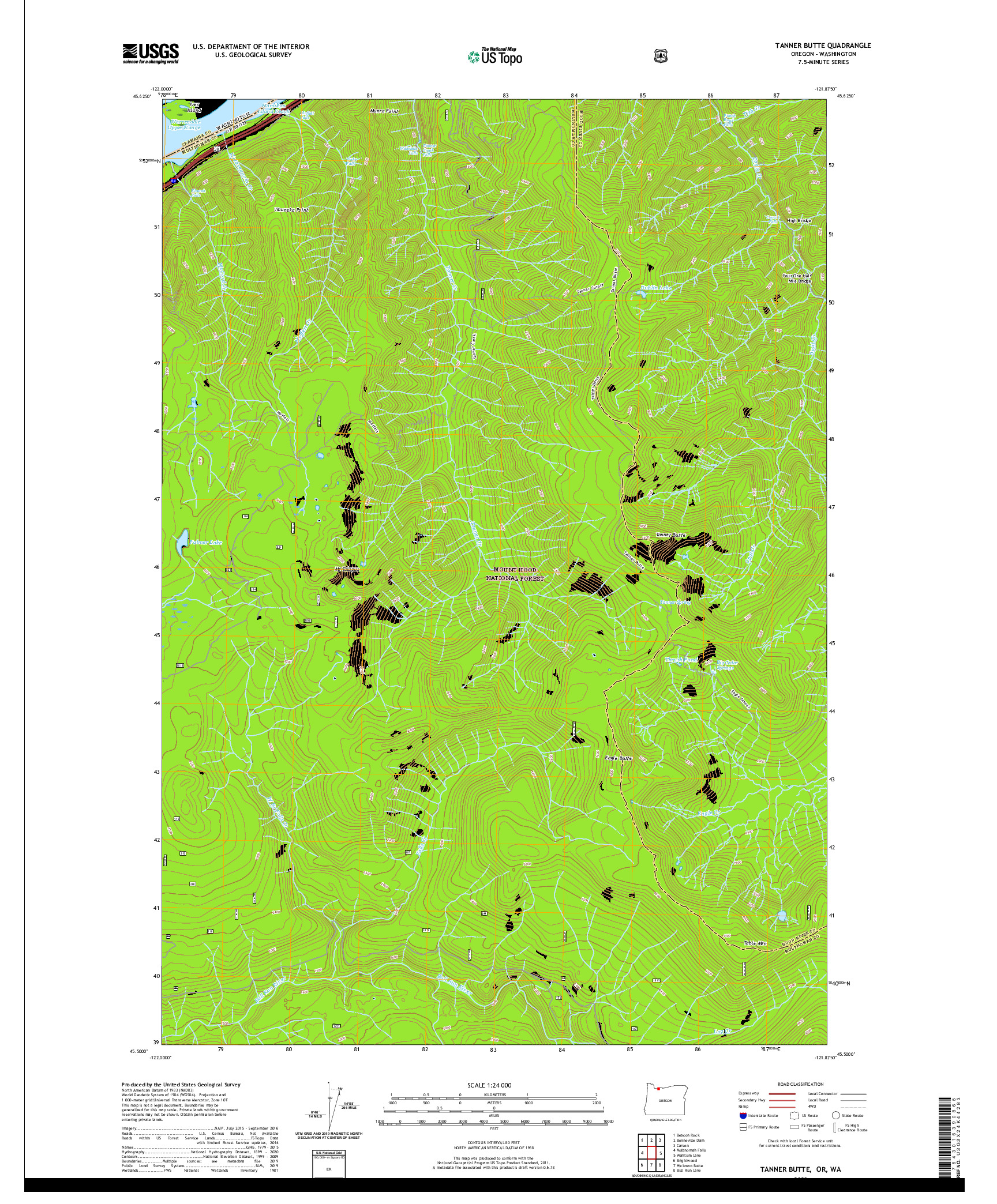 USGS US TOPO 7.5-MINUTE MAP FOR TANNER BUTTE, OR,WA 2020