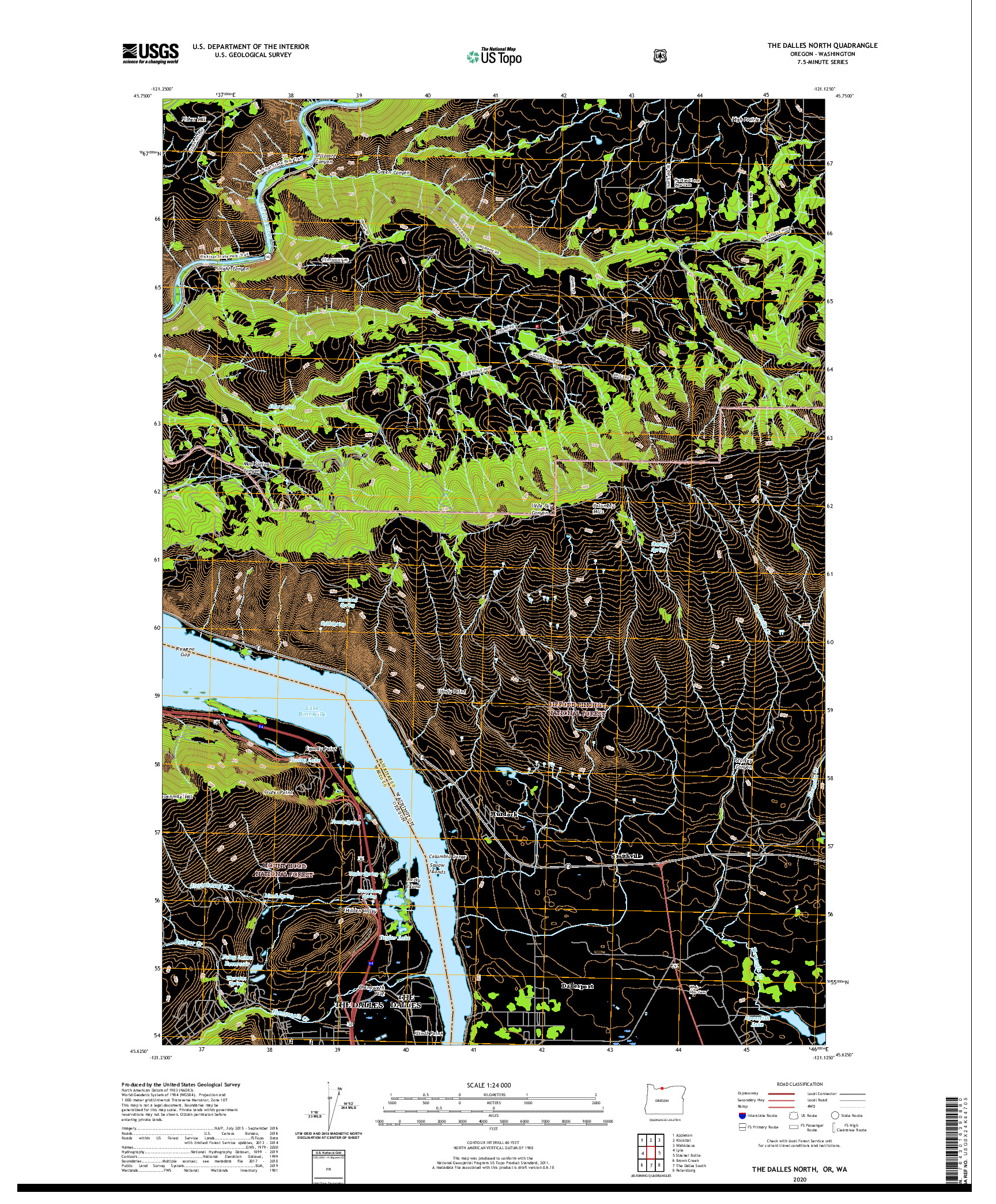USGS US TOPO 7.5-MINUTE MAP FOR THE DALLES NORTH, OR,WA 2020