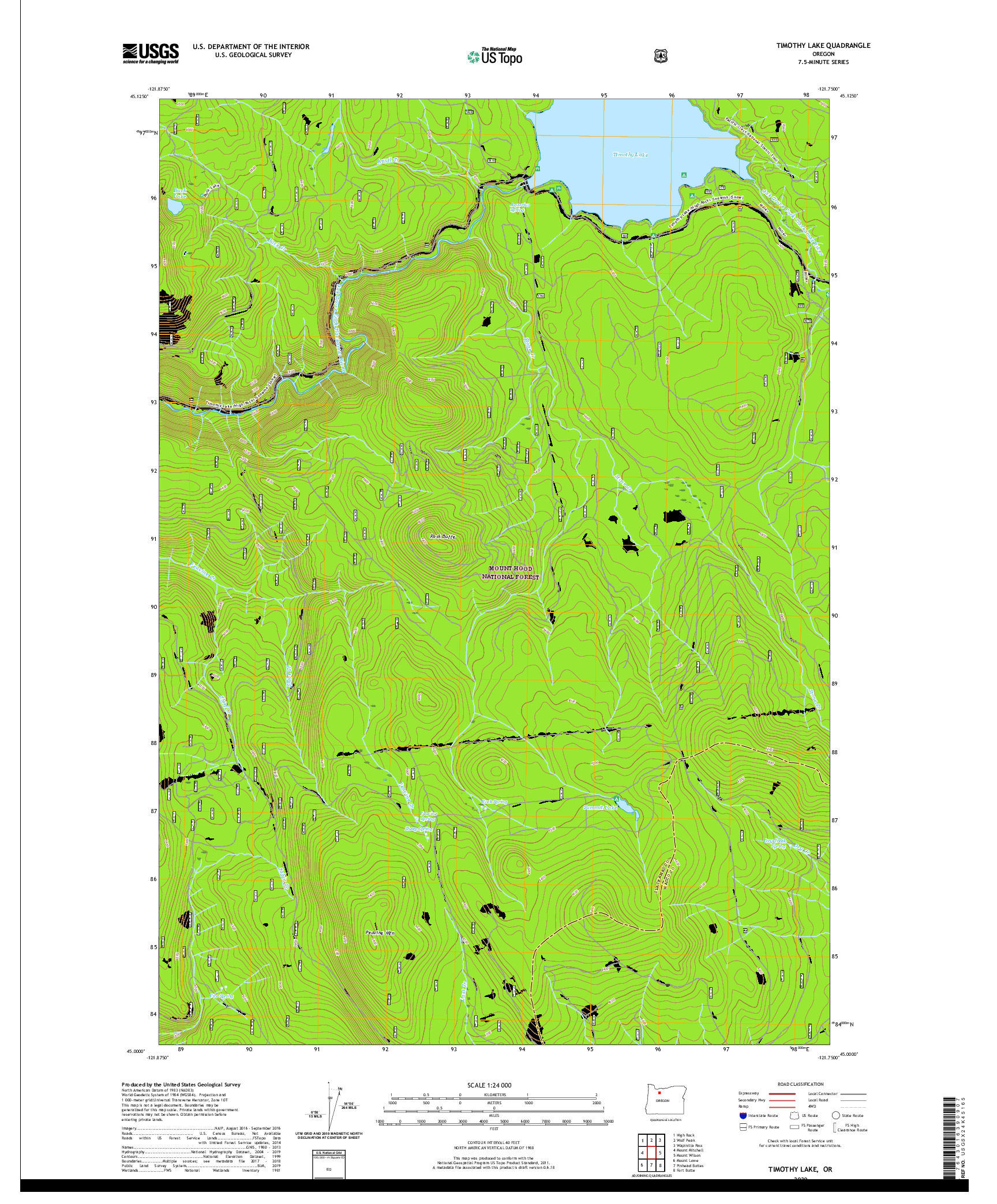 USGS US TOPO 7.5-MINUTE MAP FOR TIMOTHY LAKE, OR 2020