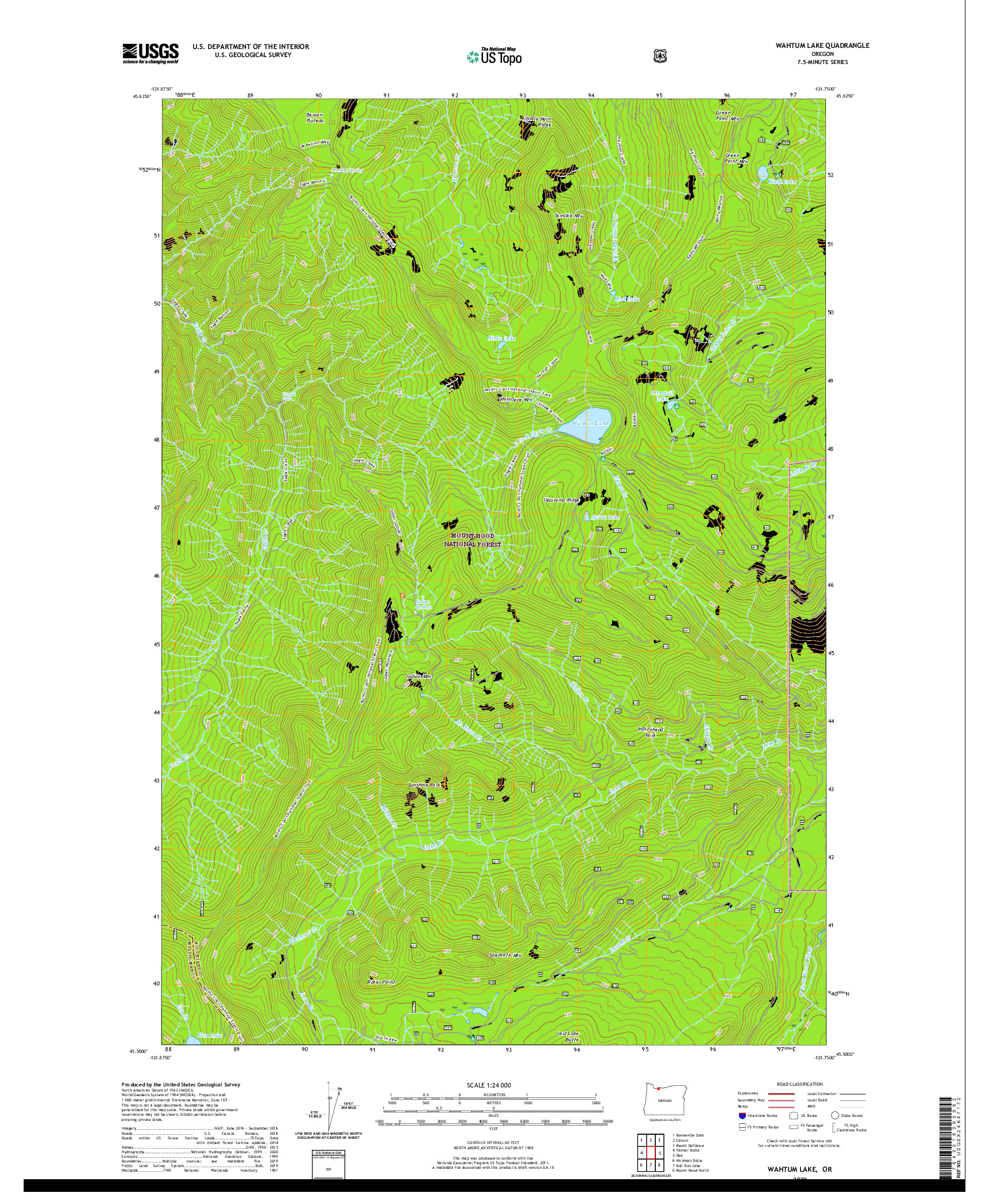 USGS US TOPO 7.5-MINUTE MAP FOR WAHTUM LAKE, OR 2020