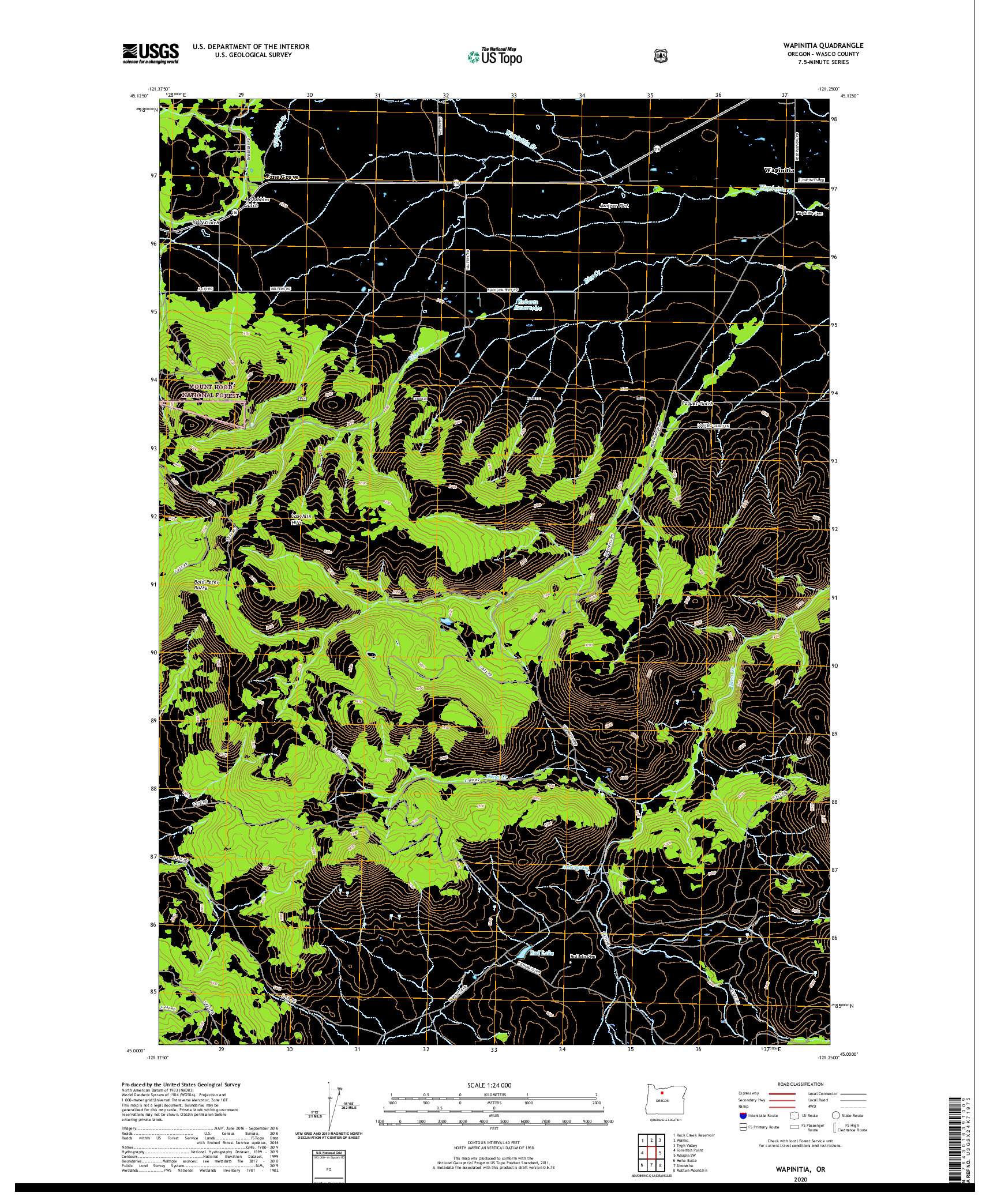 USGS US TOPO 7.5-MINUTE MAP FOR WAPINITIA, OR 2020